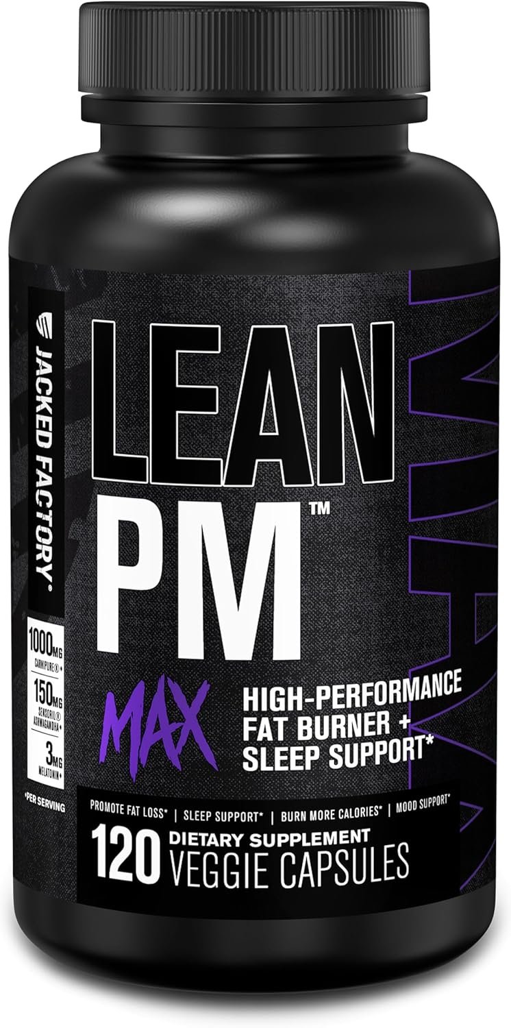 Jacked Factory Lean PM Max – High-Performance Weight Loss, Sleep Support, Fat Burner, & Appetite Suppressant for Men and Women w/Melatonin, Magnesium, Carnipure, & Ashwagandha – 120 Diet Pills