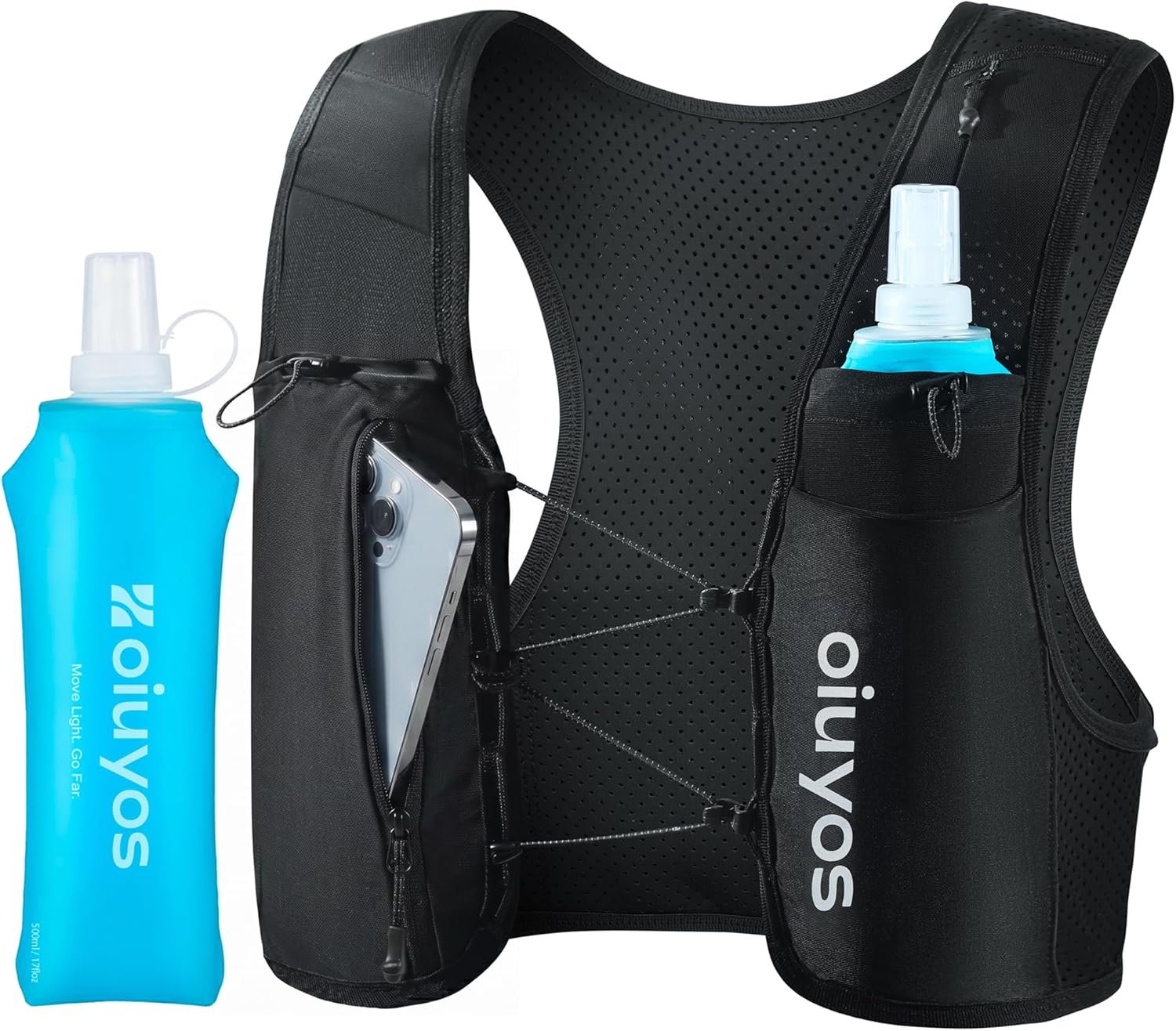 Running Vest for Women Men – Adjustable Chest Straps Running Hydration Vest with 500ml Soft Flask & Phone Holder – Lightweight Reflective Hydration Backpack for Runner Marathon Essentials