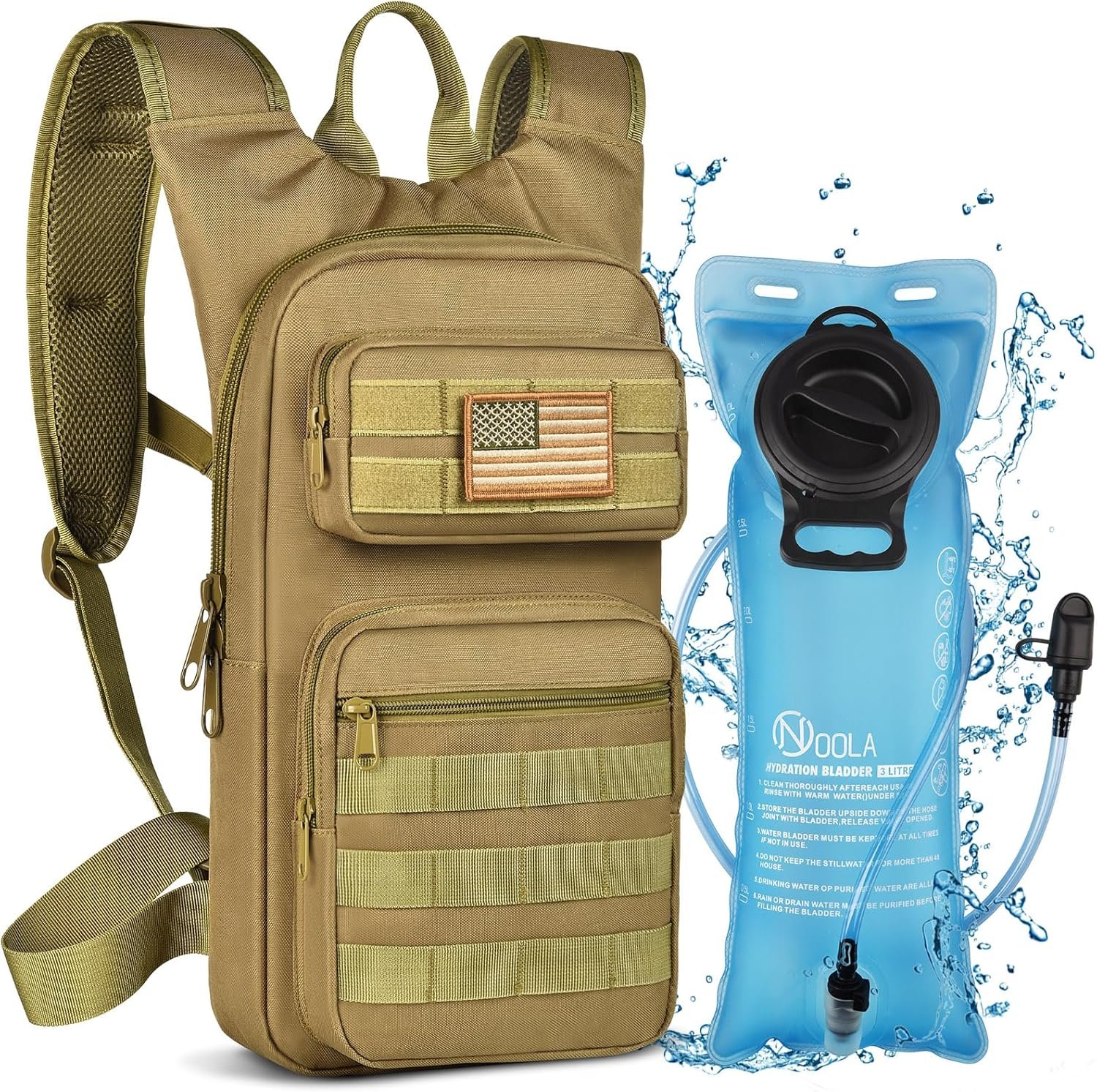 NOOLA Hydration Backpack with 3L TPU Water Bladder, Tactical Molle Water Backpack for Men Women, Hydration Pack for Hiking, Biking, Running and Climbing