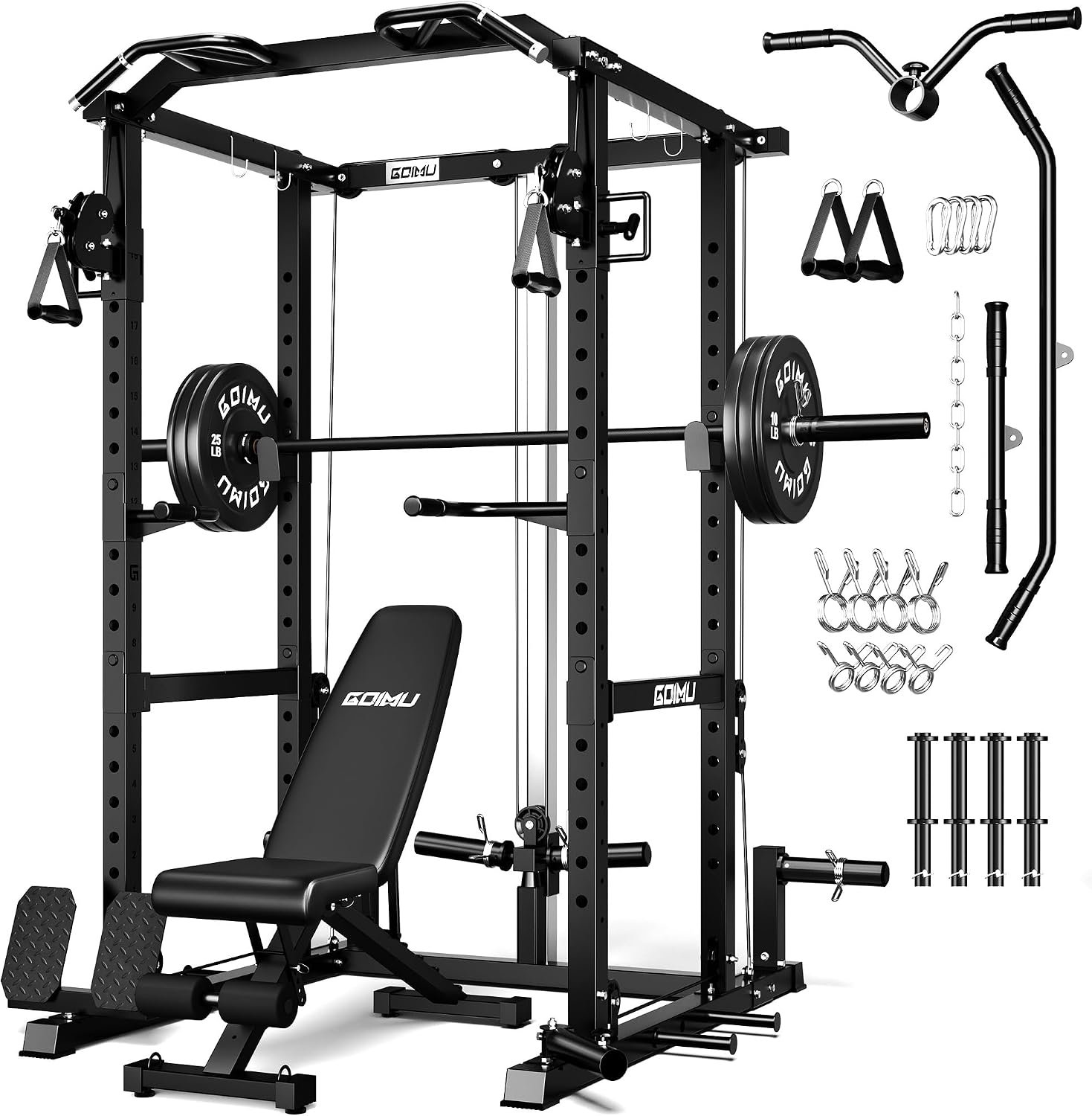RH01 Power Cage Rack, 2000LBS Squat Rack with with Cable Crossover System&LAT Pull Down System, Multi-Function Workout Cage for Home&Garage Gym