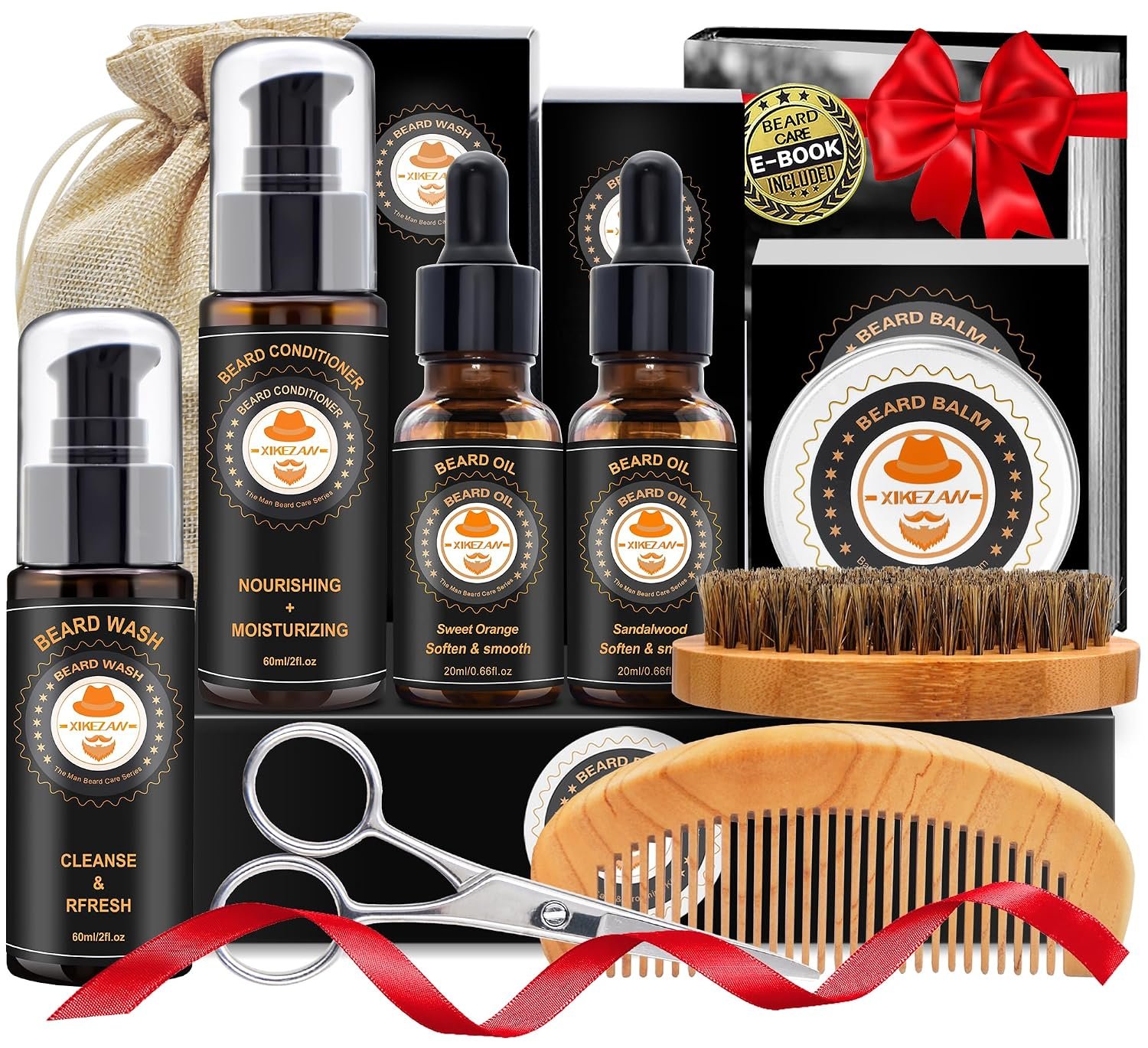 XIKEZAN Beard Kit Gifts for Men Grooming/Care-Soften,Soothe Beard | Mens Gift Set Birthday Valentines Fathers Easter Basket Gifts for Men Him Dad Husband Boyfriend Christmas Stocking Stuffers
