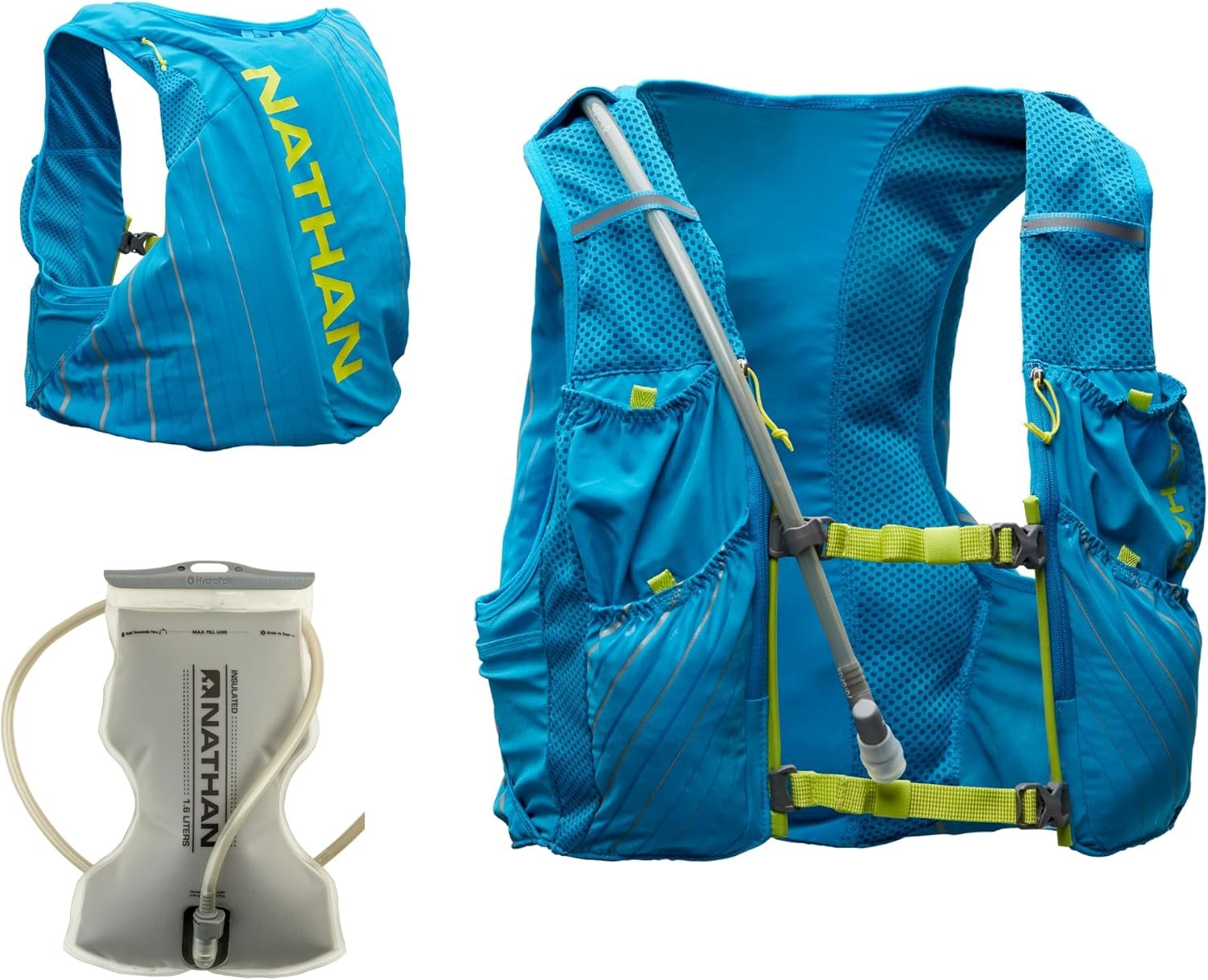 Nathan Men’s Pinnacle Race Vest 12L Hydration Pack, 1.6L Water Bladder, Running Vest, Water-Resistant Pockets, Lightweight & Moisture Wicking