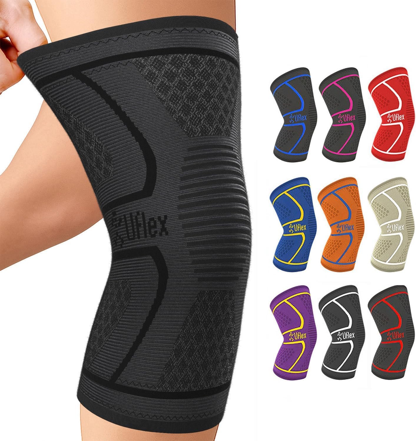 UFlex Athletics Knee Brace for Men and Women Knee Compression Sleeve Support Wraps for Arthritis Joint Pain Relief, Workout, Swelling, Sports, Circulation, Running, Recovery for ACL & Meniscus Tear