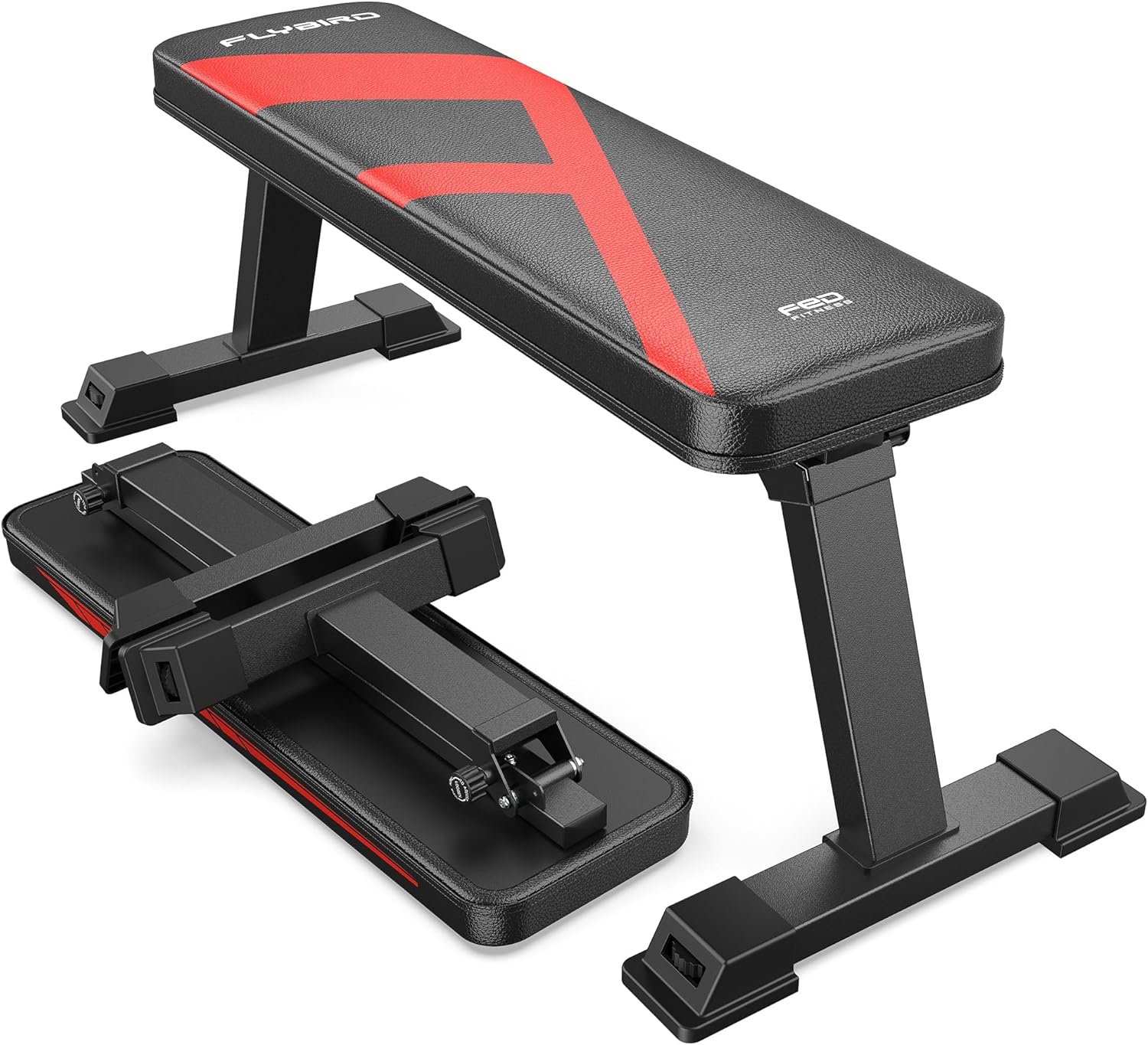 FLYBIRD Foldable Flat Weight Bench for Home Gym, 600/1000 lbs Capacity with Dual Locking for Strength Training, Easy Setup & Storage for Small Apartments, Lifting, Hip Thrust, Dumbbell Workout
