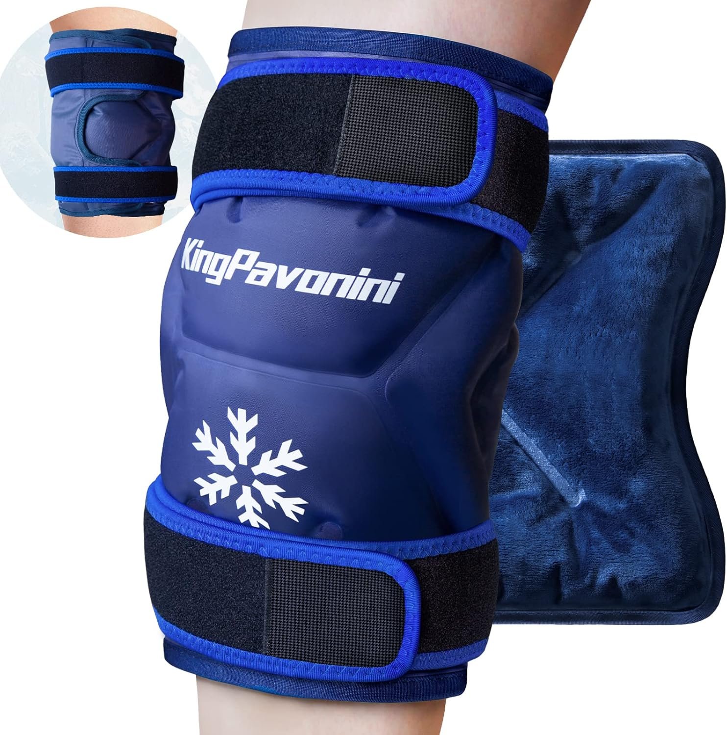 KingPavonini XXL Knee Ice Pack Wrap Around Entire Knee After Surgery, Large Reusable Gel Ice Pack for Injuries, Pain Relief, Swelling, Sports Injuries, 1 Pack (Blue)