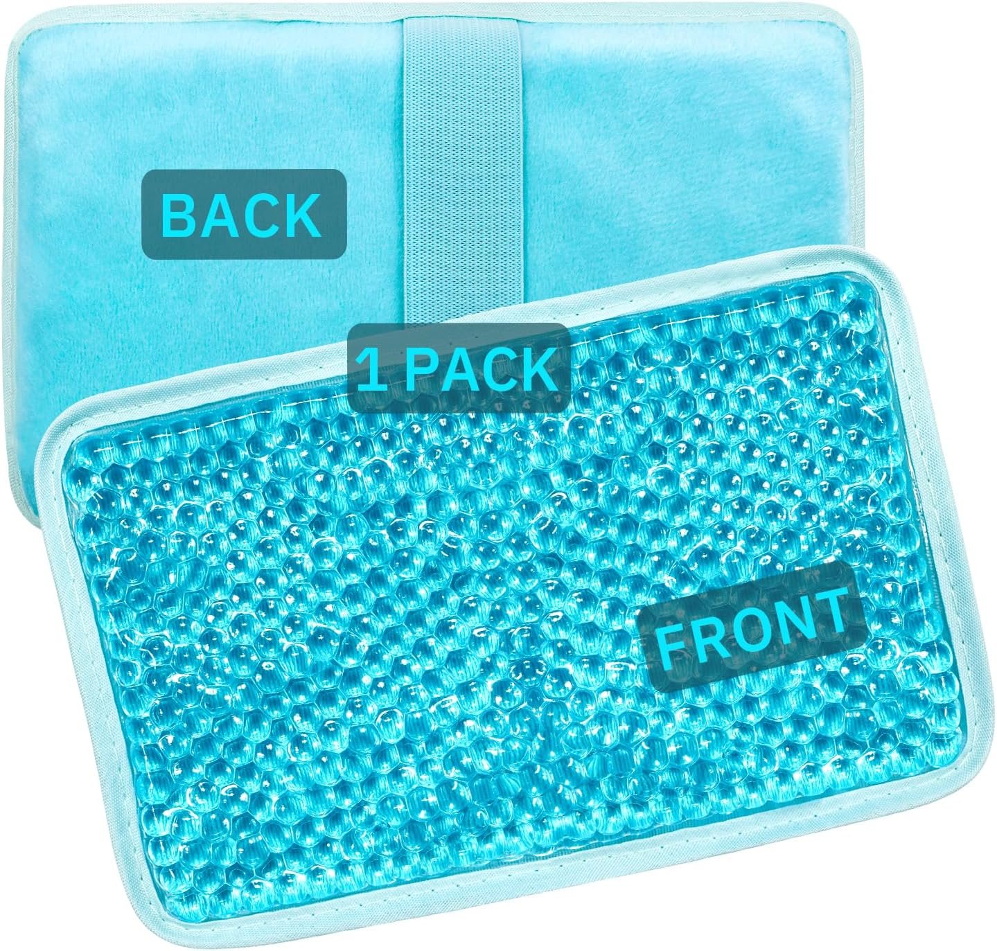 Gel Beads Ice Pack Ice Bag with Strap-1 Pack Reusable Hot & Cold Pack Compress for Knee, Shoulder, Foot, Back, Ankle, Neck, Hip, Elbow, Wisdom Tooth-7.76”x4.93”(Blue)