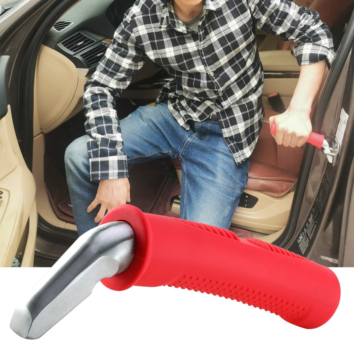 Valorcielo Auto Cane Portable Vehicle Support Handle, Car Door Assist Bar, Supports up to 300 Pounds, Car Door Handle for Elderly (1, Red)