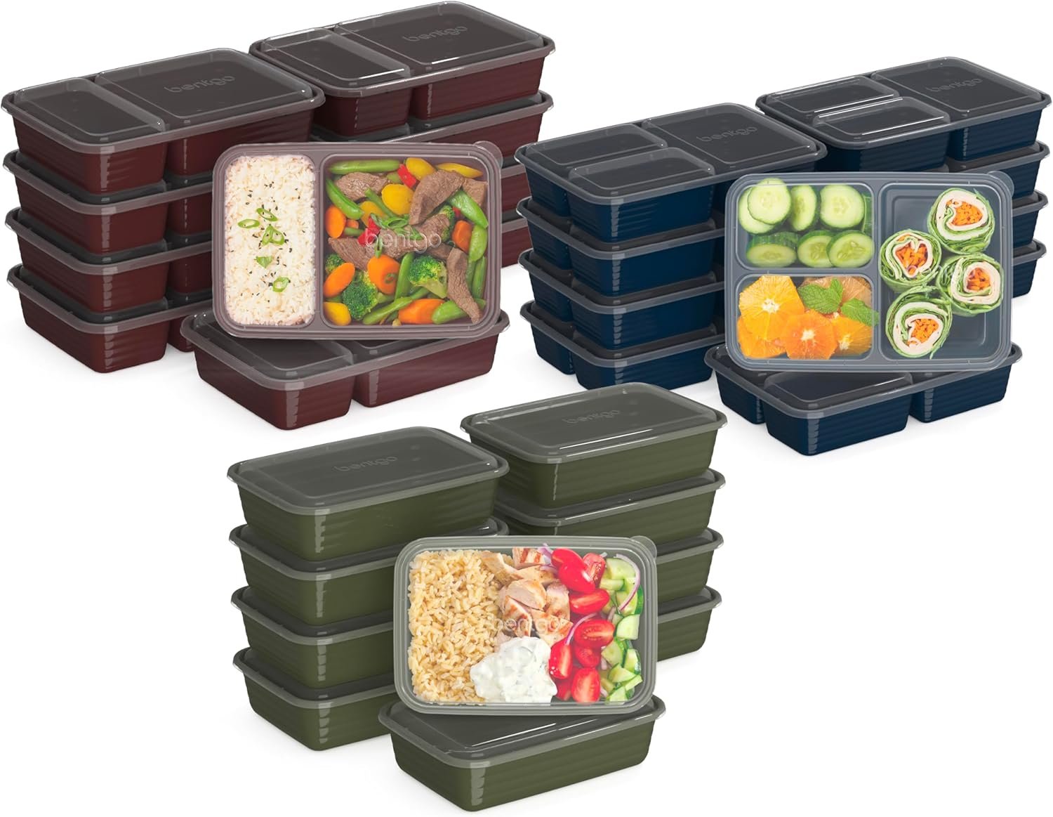 Bentgo Prep 60-Piece Meal Prep Kit – Reusable PFAS & BPA-Free Food Containers, 1-Compartment, 2-Compartment, & 3-Compartments – Microwave, Freezer, & Dishwasher Safe (Rich Shades)