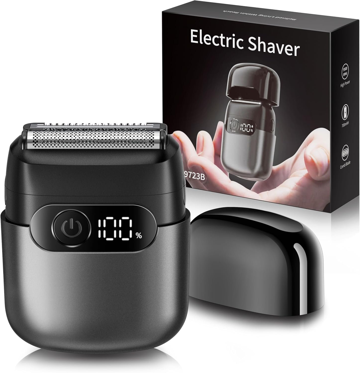 Electric Razor for Men, Foil Shaver and Beard Trimmer | For Dry And Wet,Battery LED Display USB-C Fast Charge, IPX7 Waterproof Portable Travel Shaver (Charcoal Black)