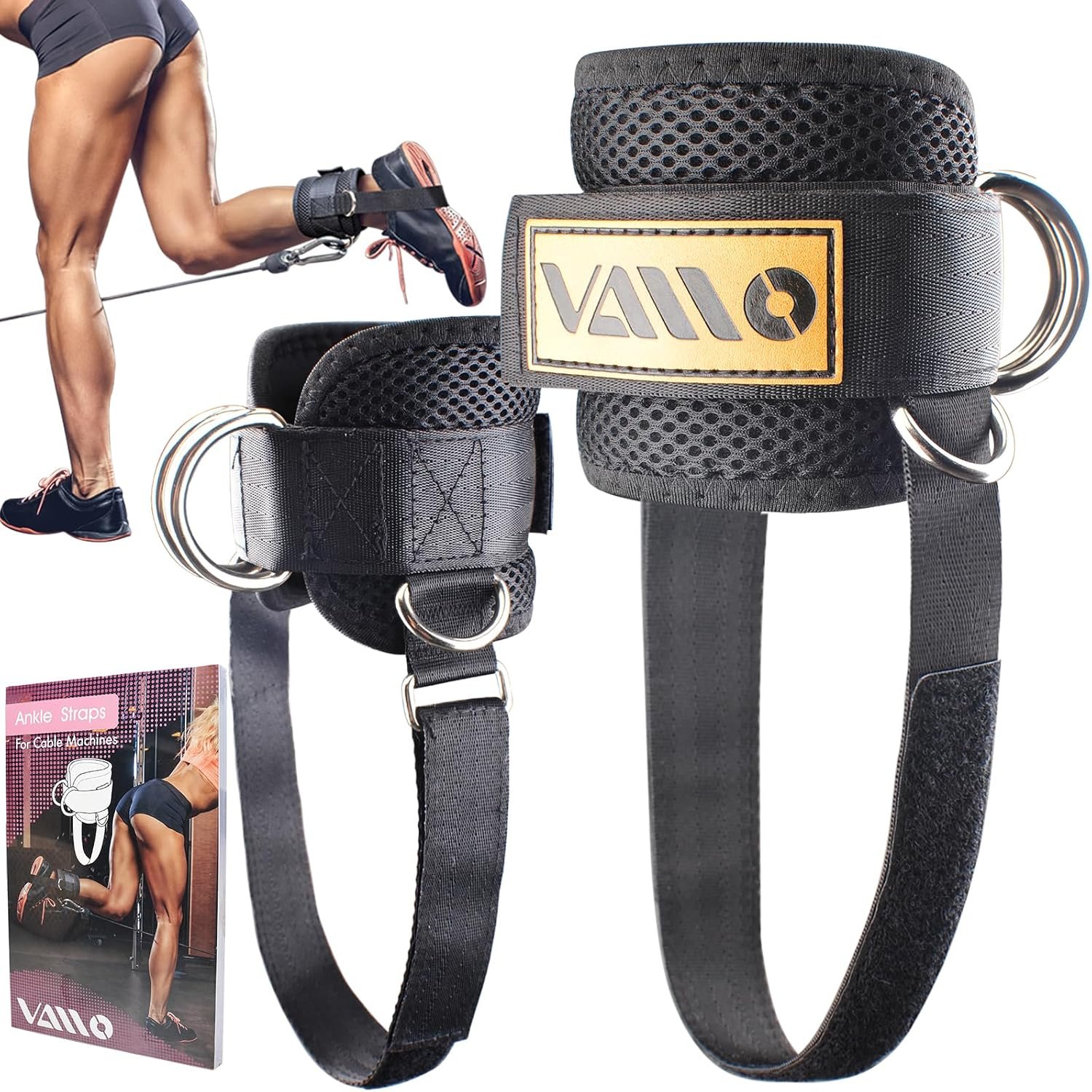 VAIIO Ankle Straps for Cable Machines,Adjustable Comfort fit Neoprene, Reinforce Double D-Ring – Premium Ankle Cuffs to Improve Abdominal Muscles, Lift The Butts, Tone The Legs for Men & Women