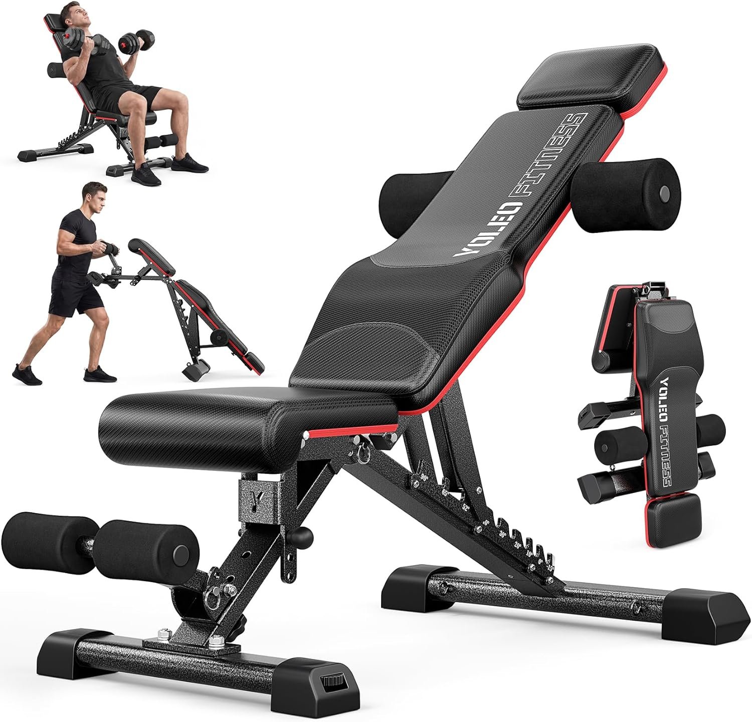 YOLEO Adjustable Weight Bench for Home Gym, ASTM-Certified 827LBS, 98% Pre-Assembled, Foldable Gym Bench with 84 Positions Incline Decline Flat, Wider Seat