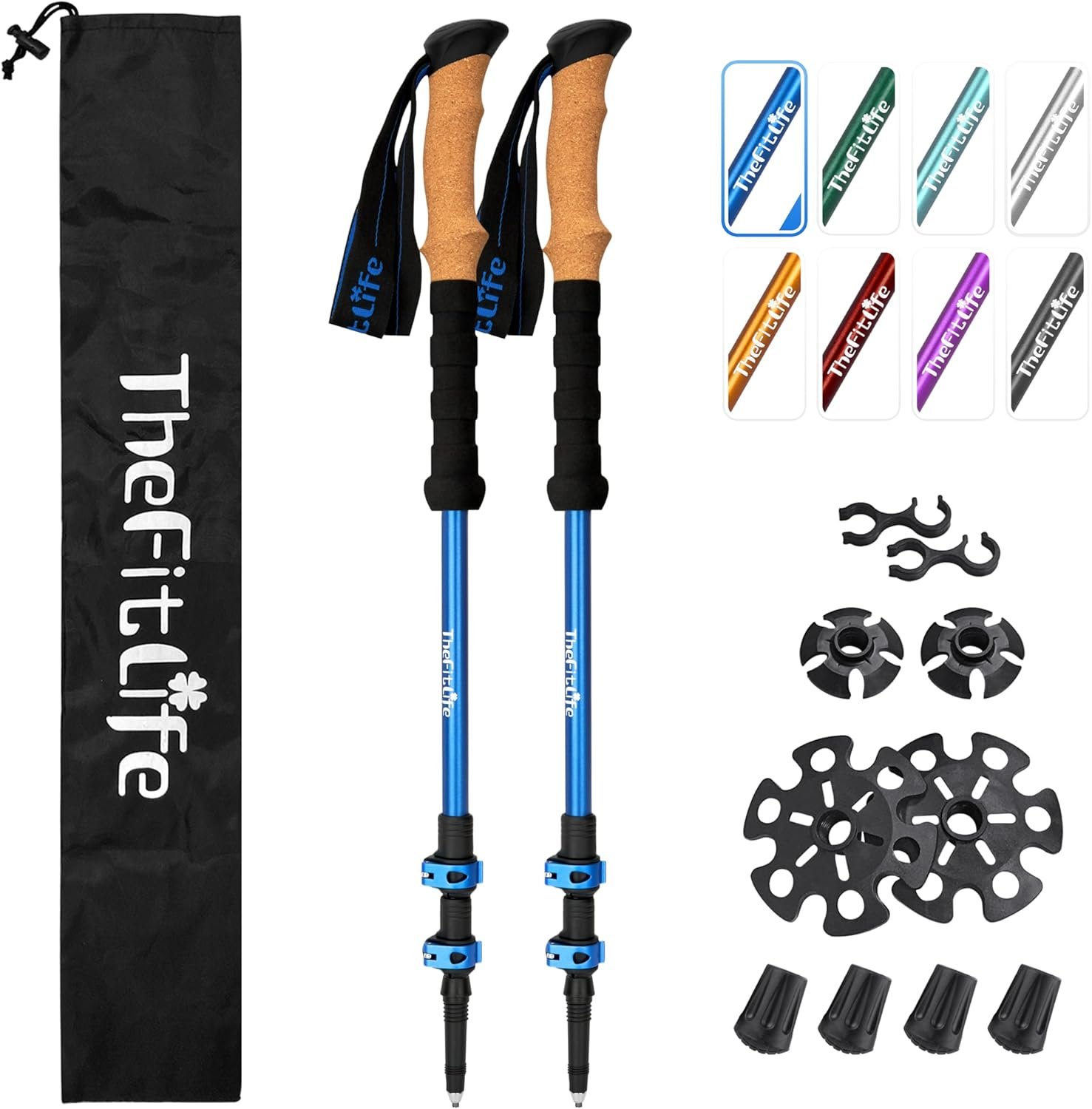 TheFitLife Trekking Poles – Lightweight 7075 Aluminum Hiking Sticks with Cork Grips, Adjustable Telescopic Design, Metal Flip Lock for Men & Women – Perfect for Hiking, Walking, Camping & Backpacking