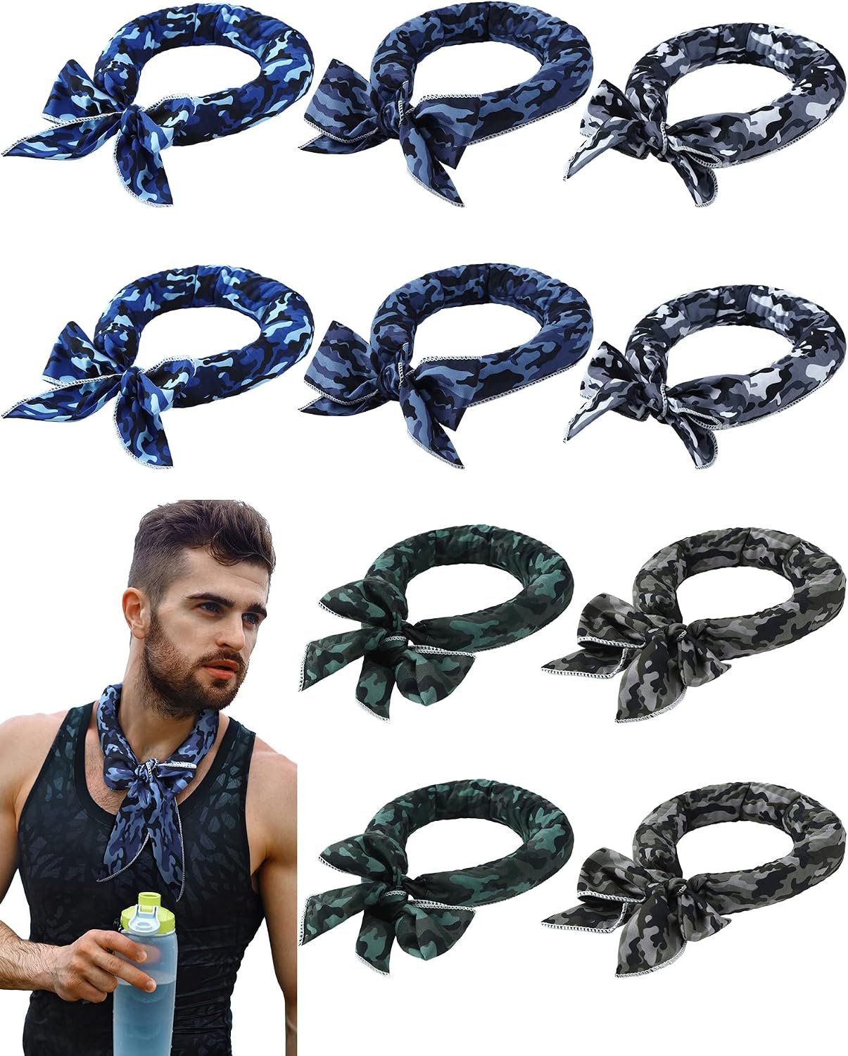 Janmercy 10 Pcs Tie Dye Cooling Neck Wraps Cooling Scarf Ice Bandanas Summer for Men Women Camping Running Outdoor Sports