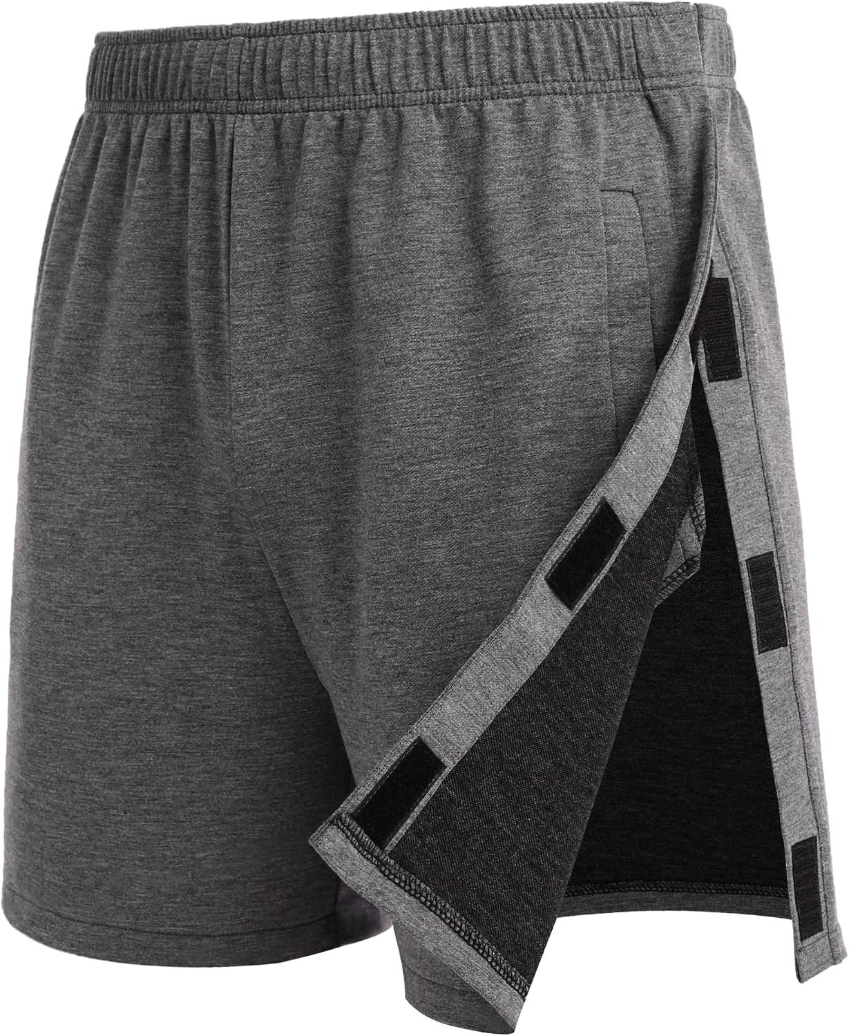 Deyeek Unisex Tear Away Shorts Snap On Athletic Cotton Shorts Post Knee Surgery Recovery Hip Replacement Pants with Pockets