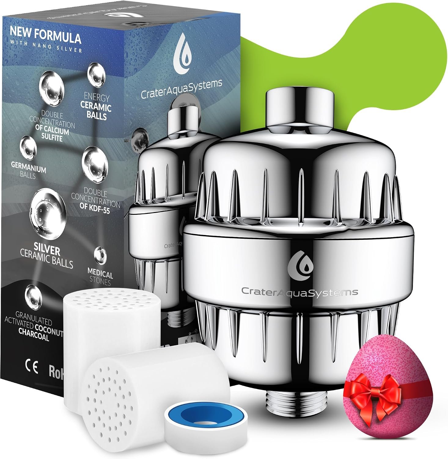 Shower Filter with Silver layer – Multi Stage shower head for Hard Water – Remove Chlorine Fluoride Lead – 2 Cartridge Replacement – High Output Water Softener – Suitable for All Rain Showerheads
