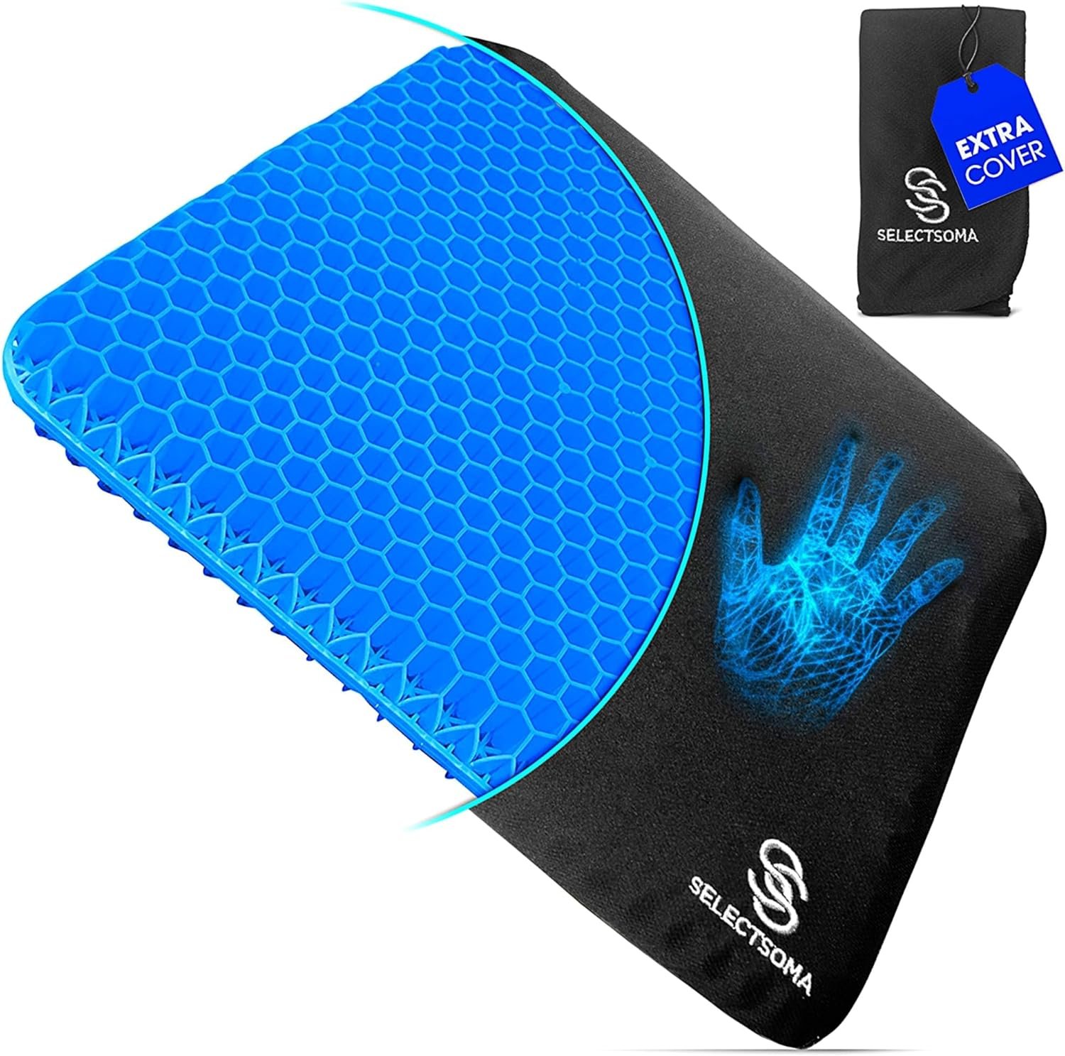 SelectSoma Double-Thick Gel Seat Cushion for Long Sitting Pressure Relief for Back, Sciatica, Coccyx, Tailbone Pain – Cushion for Airplane Travel, Office Chair, Wheelchair, Car & Truck – Egg Seat Pad