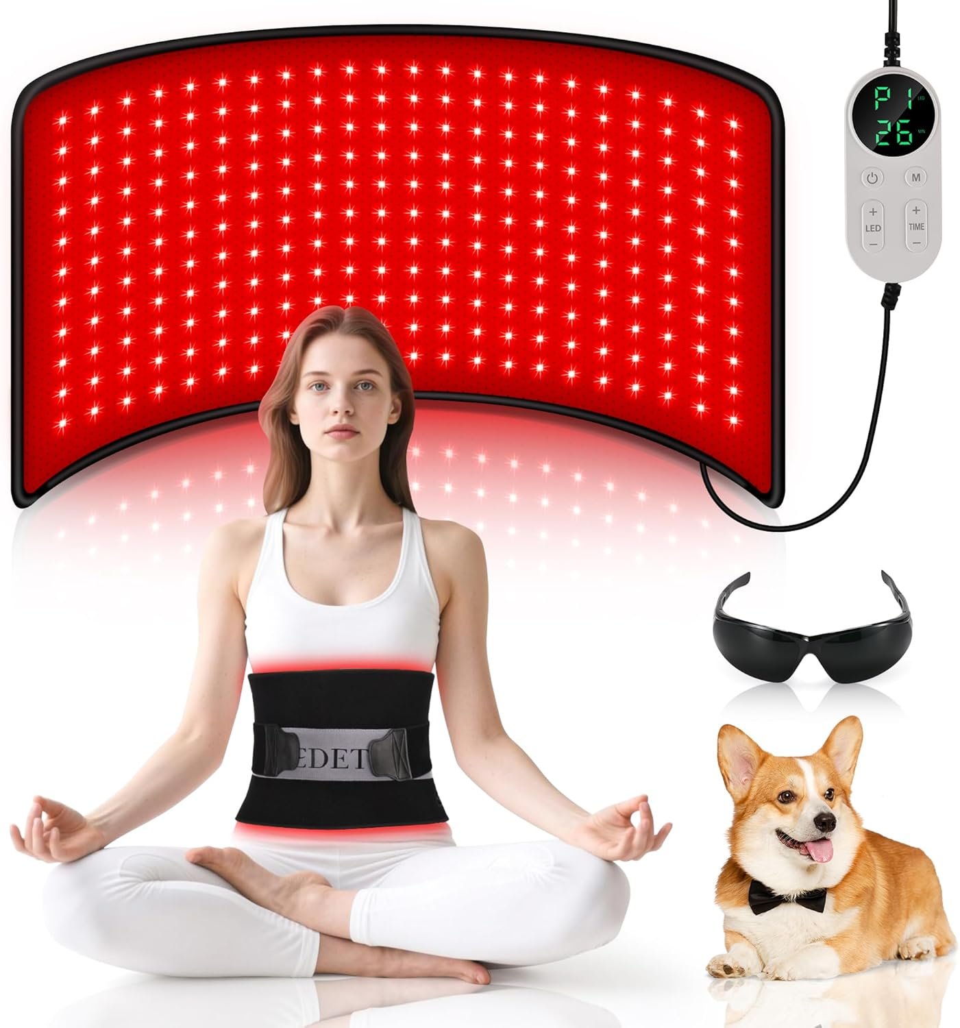 Pedete Red Light Therapy Pad for Body, 24’’×12’’ Large Infrared Light Therapy Panel with Timer Remote Control, 660nm 850nm Home Office Daily Use on Back Shoulder Knee Leg & Pets (with Elastic Strap)