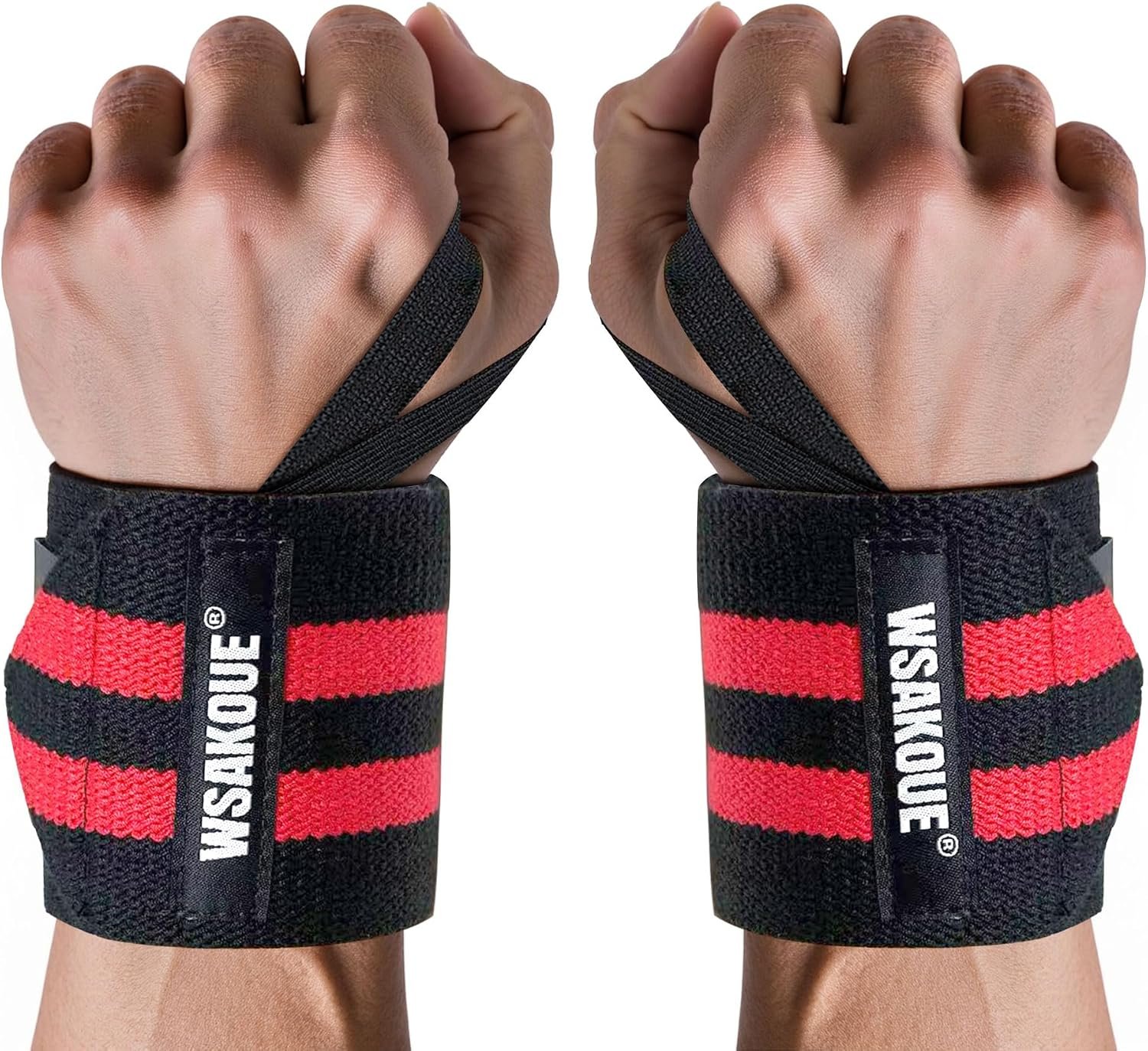 WSAKOUE Weightlifting Wrist Wraps – 18″ Professional Wrist Support with Heavy-Duty Thumb Loop for Powerlifting, Bench Press & Strength Training- Adjustable Gym Wrist Straps for Men & Women