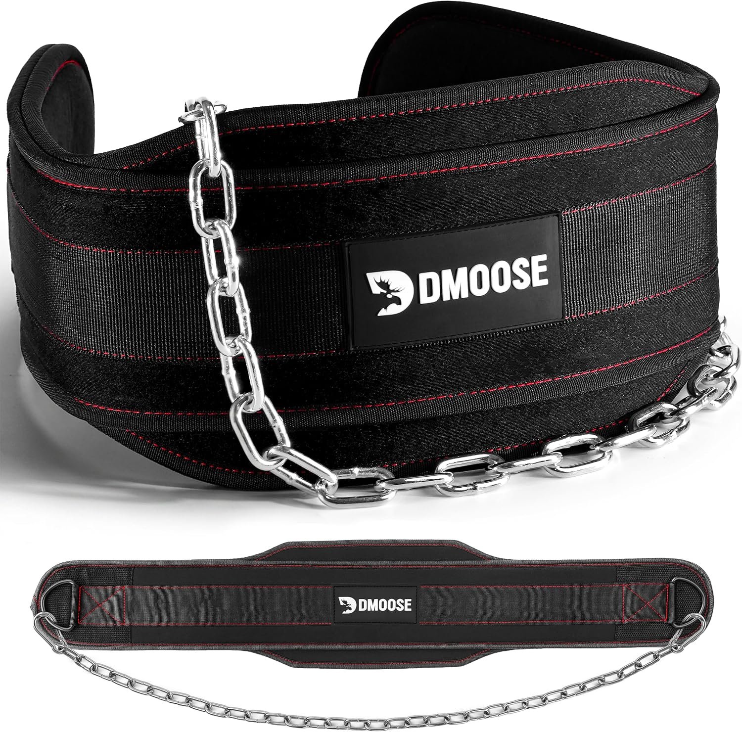 DMoose Fitness Dip Belt for Weight Lifting, Pullup, Squats & Dips – 36″ Robust Steel Chain, Comfortable Neoprene Padding Supports 350lbs – Gym Weight Belt for Strength Training Workout & Weightlifting