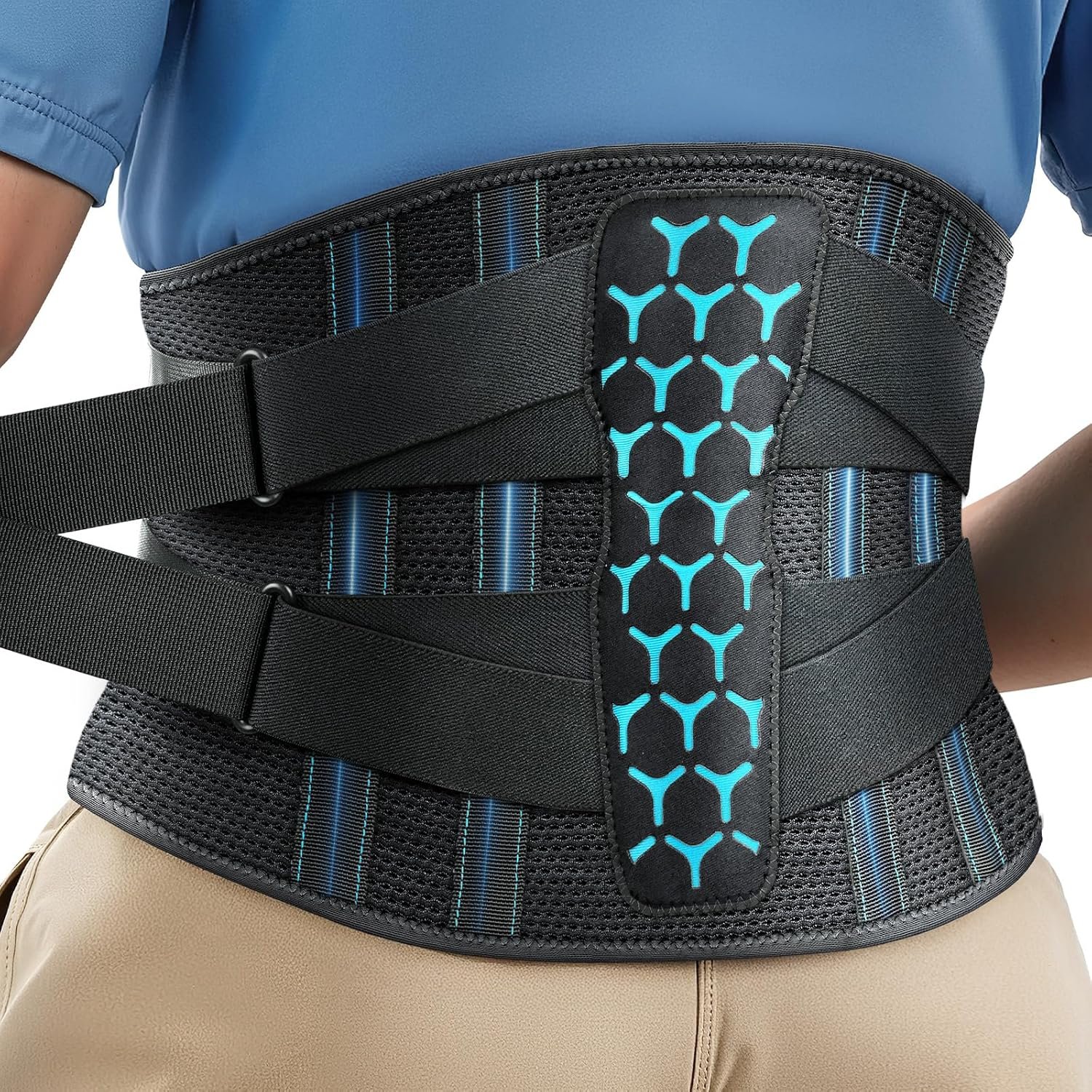 Rakiie Back Brace for Lower Back Pain, 7 Stays Ergonomic Support Brace with Comfortable 3D Pad, Easy to Put On/Off Lumbar Support Belt for Women Men, Pain Relief from Sciatica, Herniated Disc, Size M (Waist: 33.5″-39.4″)