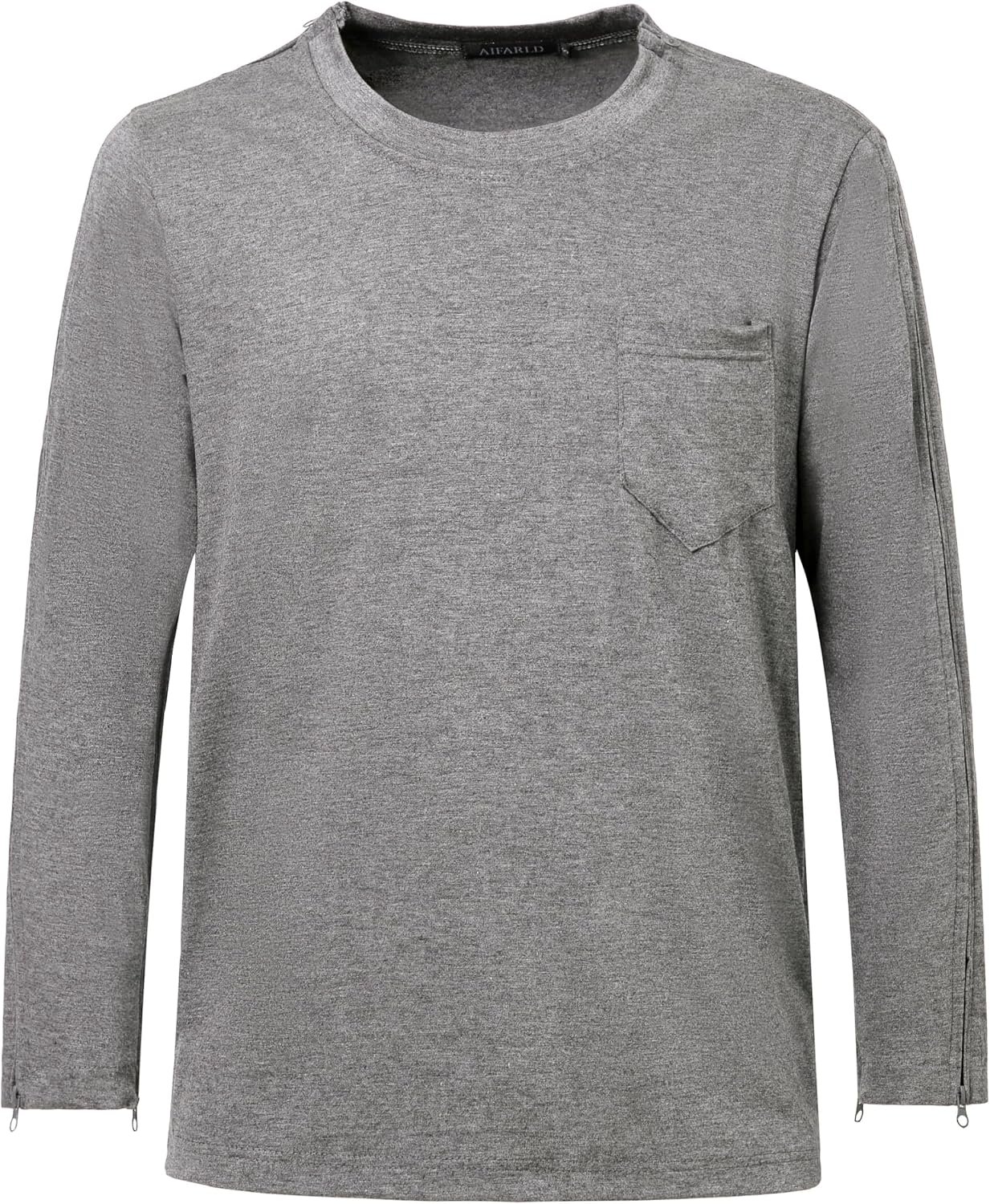 AIFARLD Post Shoulder Surgery Recovery Shirts for Men Full Tear Away Side Zippers Long Sleeve Dialysis Chemo Clothing