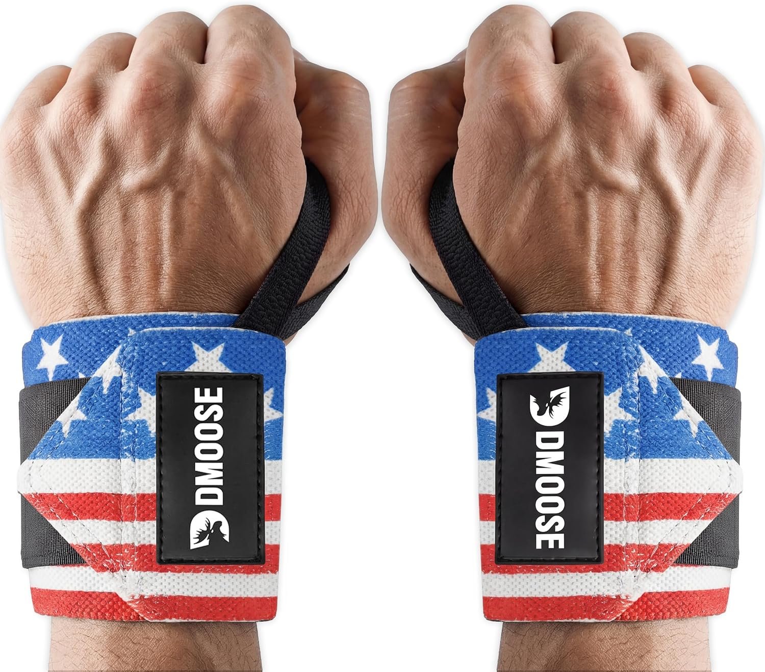 DMoose Fitness Wrist Wraps for Weightlifting 18″ – Heavy Duty Gym Wrap with Hand Thumb Loop for Support & Pain Relief, USPA Approved Powerlifting, Weight Lifting Wrist Straps for Men & Women Work Out