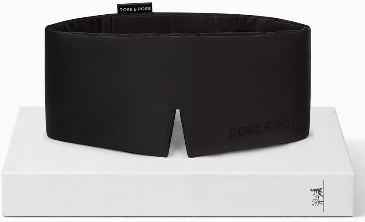 Dore & Rose Deep Sleep Mask for Women and Men – 23 Momme Mulberry Silk Eye Mask for Sleeping and Travel, 100% Blackout, Adjustable Strap, Cooling Soft Black Silk Eyemask Award-Winning Luxury