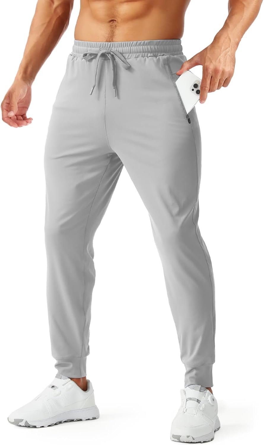 Aolesy Men’s Joggers with Zipper Pockets Tapered Workout Sweatpants for Men Athletic Track Pants for Gym Running
