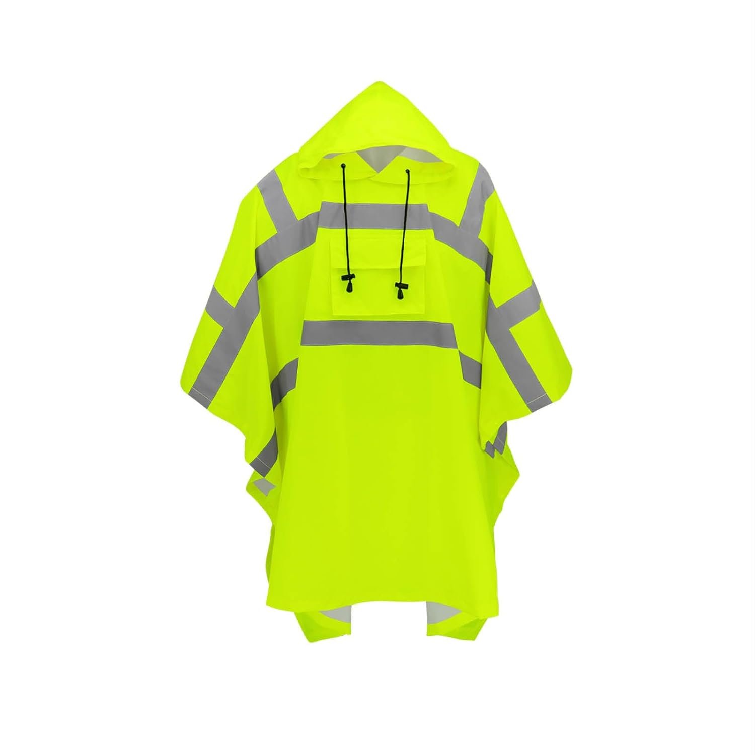 GGS Rain Poncho – High Visibility, Reflective, Wind and Waterproof with Drawstring Hood, Rain Gear for Construction, Camping, Fishing, Hiking, One Size