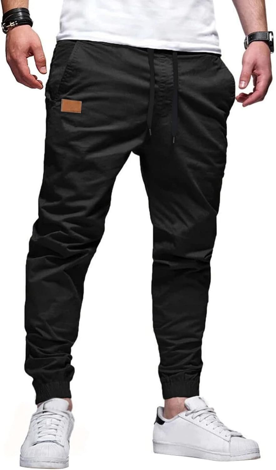 JMIERR Mens Casual Joggers Pants – Cotton Drawstring Chino Cargo Pants Hiking Outdoor Twill Track Jogging Sweatpants Pants