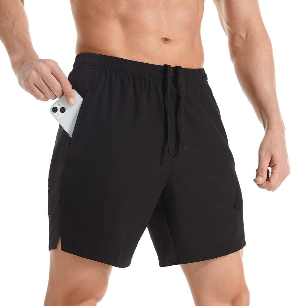 Men’s 7″ Athletic Running Shorts Lightweight Quick Dry Gym Workout Shorts with Zipper Pockets