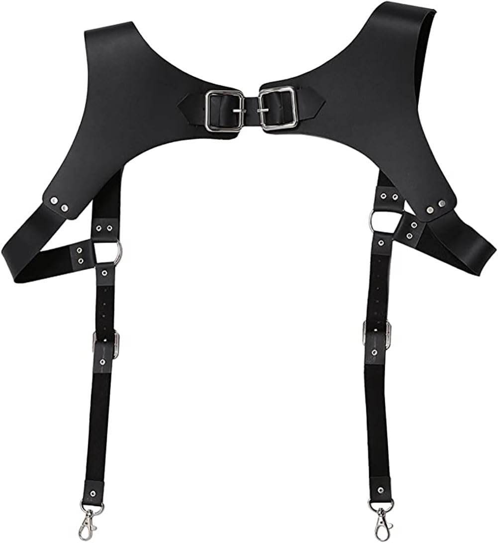 Men’s Leather Body Chest Harness Suspenders Adjustable Buckle Shoulder Armors Straps Punk Black Belt Club Party Rave Costumes