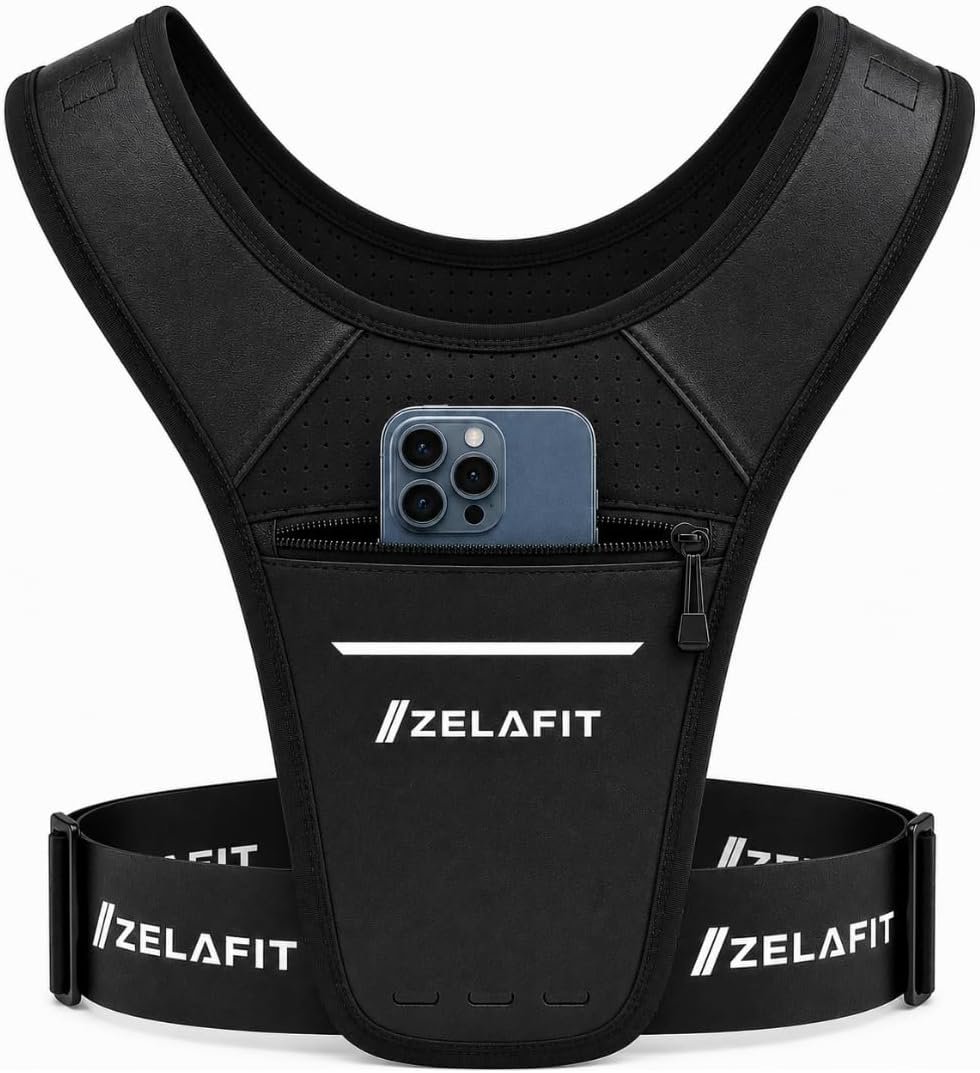 ZelaFit™ Running Phone Holder Vest for Women & Men – Lightweight Running Gear and Everyday Running Essentials – Chest Rig Phone Holder for Running (Black)