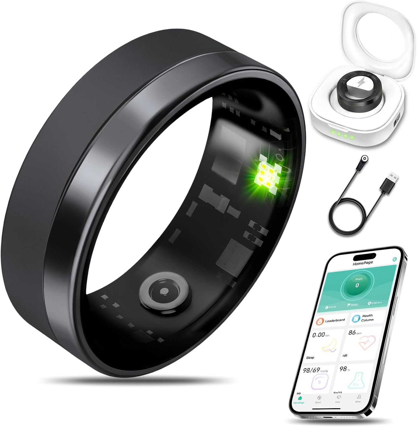 Smart Health Ring Fitness Tracker for Men Women, Sleep, Stress & Activity Monitoring, IP68 Waterproof, Long Lasting Battery, Graphite 11