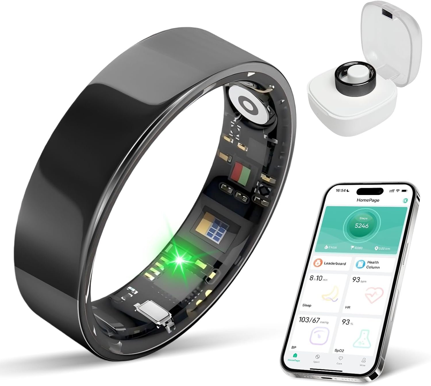Smart Ring Health Tracker – IP68 Water Resistance, Sleep & Exercise Monitoring, iOS & Android Compatible, Long Lasting Battery Life, No Subscription Required, Unisex for Women & Men (Black, 12)