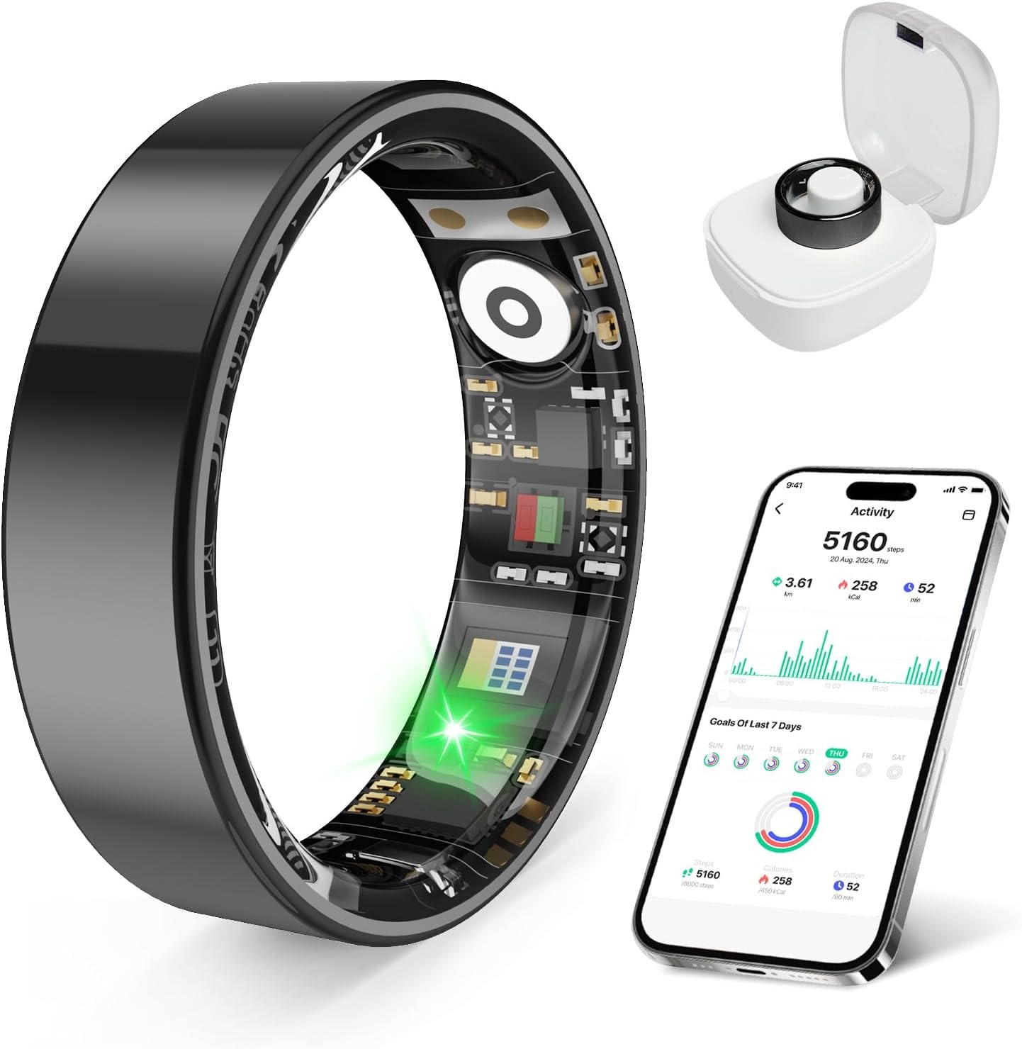 2026 Smart Ring Health Tracker for Men Women, Sleep Stress Exercise Health Monitoring, IP68 Waterproof, Long Battery Life, No Subscription, iOS Android Compatible (Black, 9)