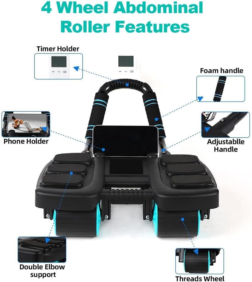 2026 New Automatic Rebound Ab Roller Wheel with Elbow Support & 4-Wheel Design – Core Exercise Equipment for Home Gym, Abdominal Workout Machine for Men/Women, Belly Fat Burner,Portable Fitness Roller Wheel