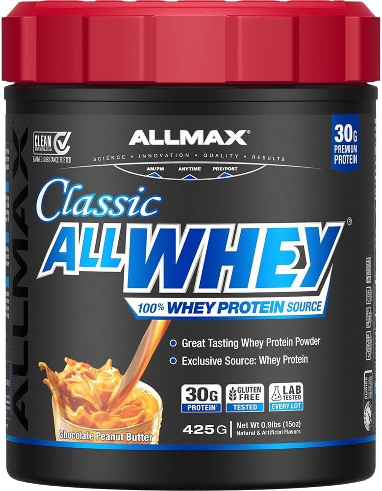 ALLMAX Classic AllWhey Whey Protein Powder, Chocolate Peanut Butter, 0.9 lbs, 30g Protein per Scoop, Gluten Free, Low Sugar, High Protein, Supports Muscle Recovery,Muscle & Post Workout, Men & Women