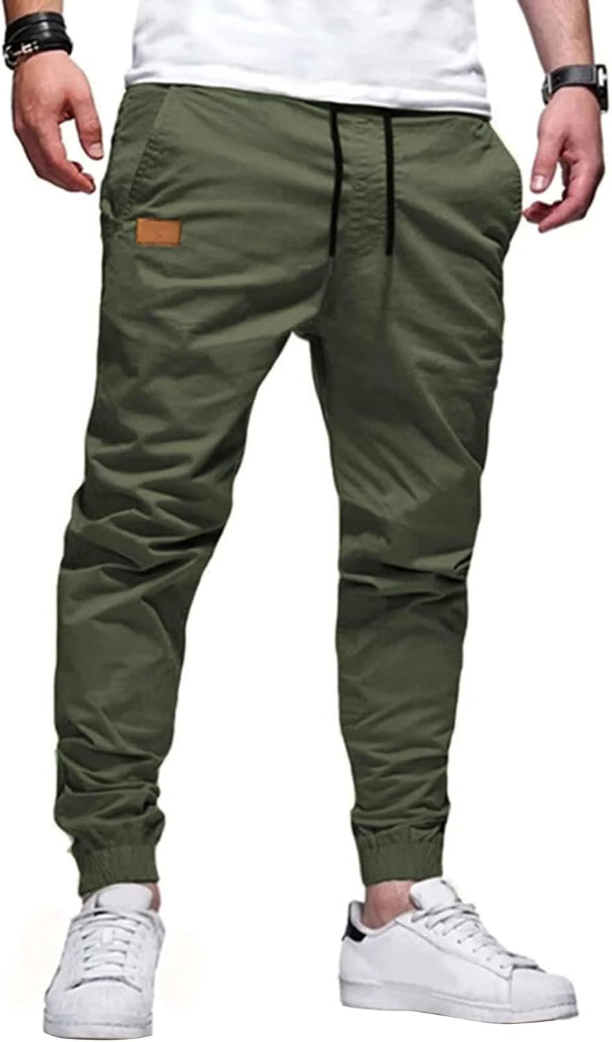 JMIERR Mens Casual Joggers Pants – Cotton Drawstring Chino Cargo Pants Hiking Outdoor Twill Track Jogging Sweatpants Pants