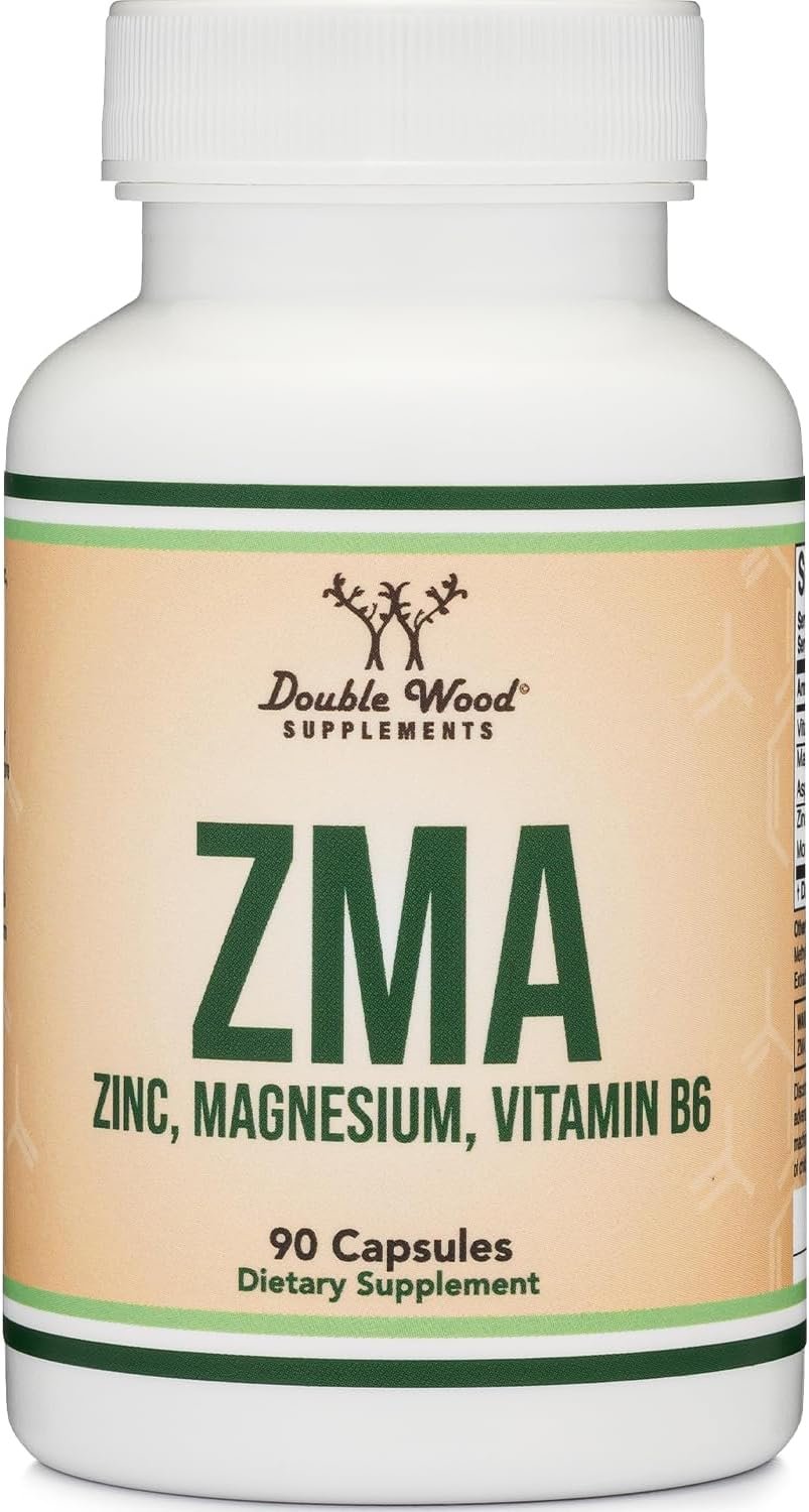 ZMA Supplement for Men and Women (Over 100% Daily Value of Zinc, Magnesium Aspartate, Vitamin B6) 501mg, 90 Capsules for Restfulness and Active Lifestyle Support by Double Wood Supplements