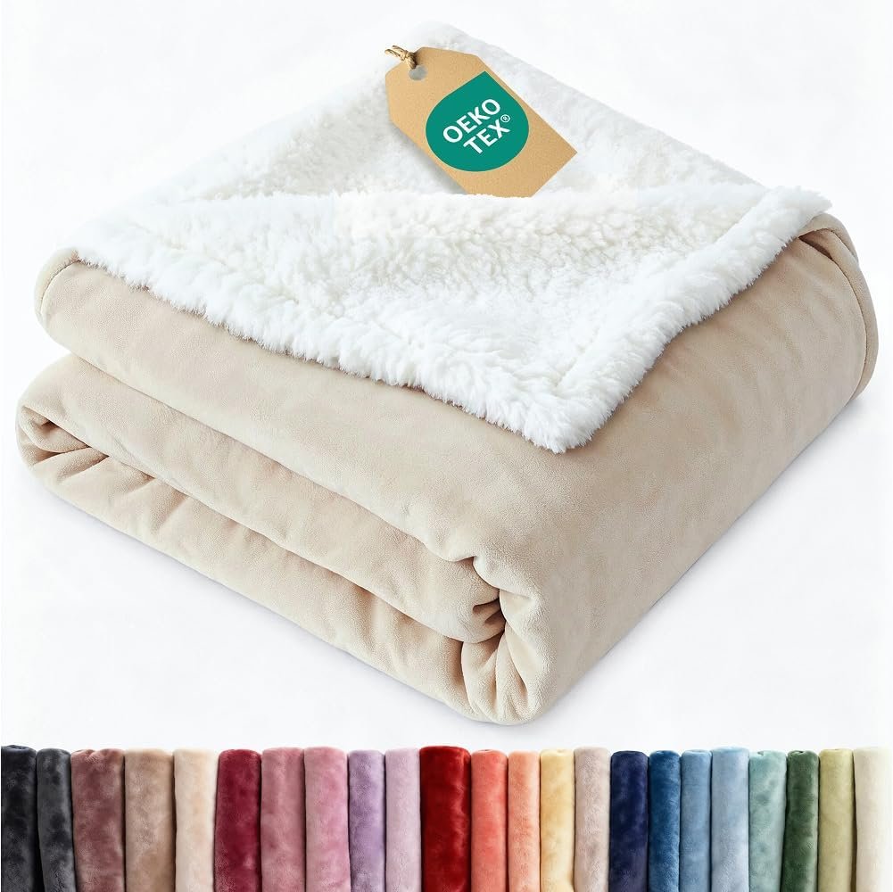 Sherpa Fleece Blanket Throw Size – Reversible Sherpa Fleece Throw Blanket – Super Soft Double Sided for Bed, Sofa, Couch – Thick, Warm, and Plush – Luxurious Bedding for Winter – Ivory, 50″ x 60″