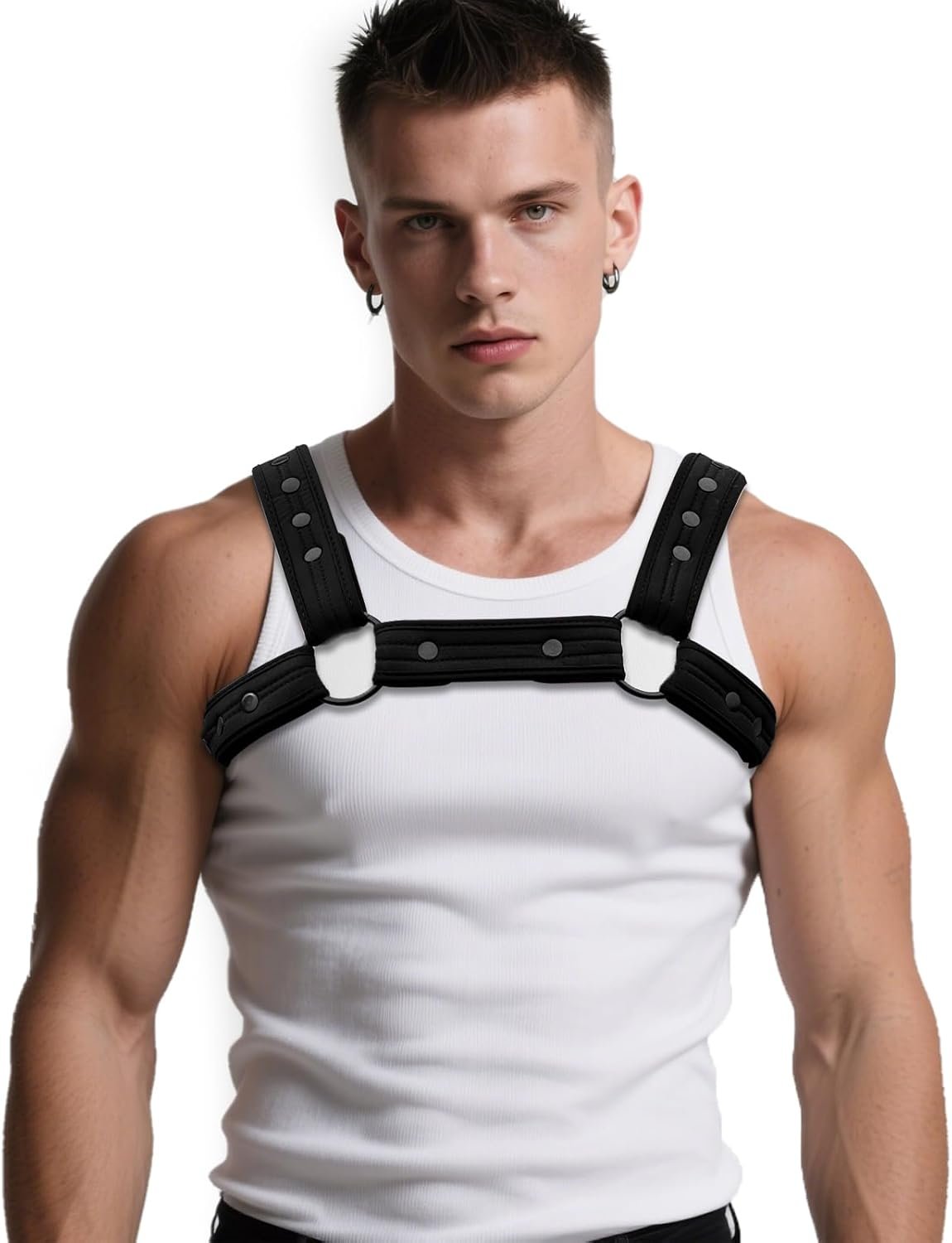 Men’s Neoprene Sport Harness – Nylon Exterior with Alloy Rivets, 1.6-Inch Adjustable Strap Black Blue