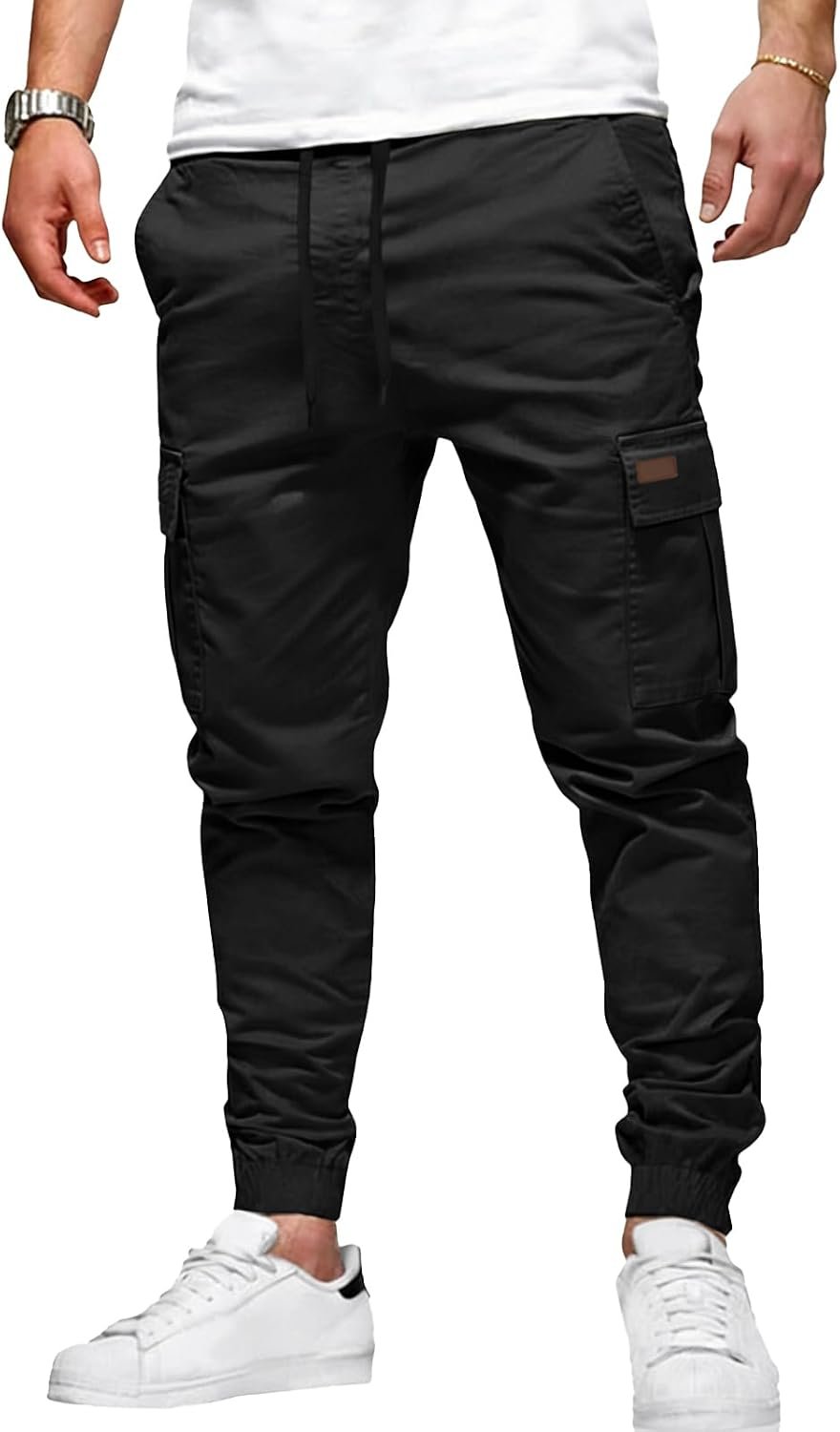 Runcati Mens Cargo Pants Casual Drawstring Elastic Waist Chino Pants Stretch Outdoor Track Joggers Sweatpants