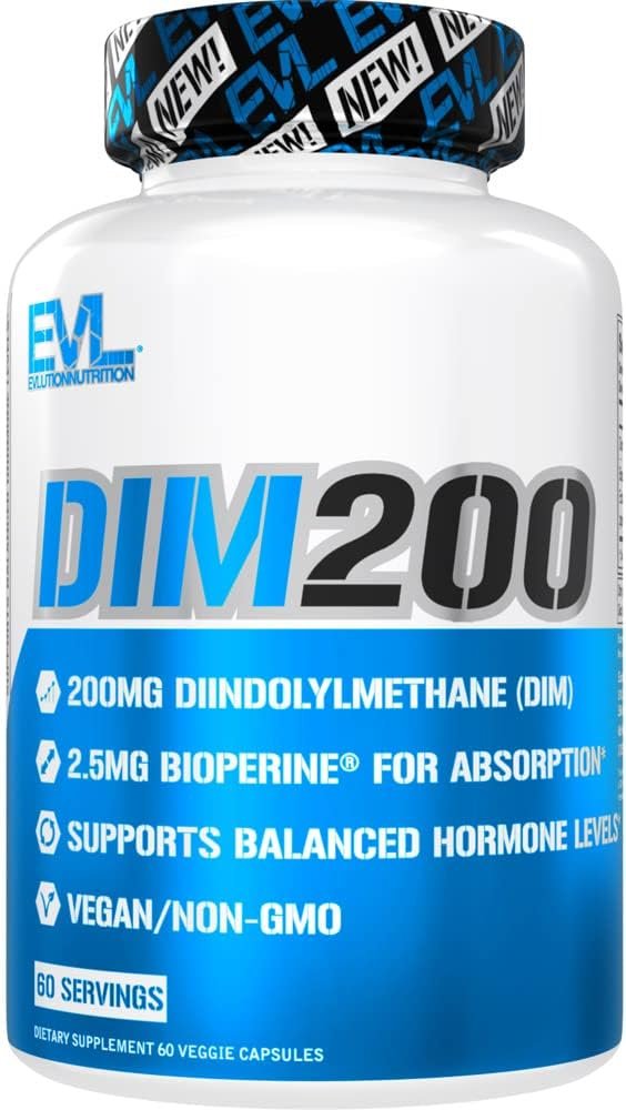 EVL Diindolylmethane Supplement for Men – Advanced DIM 200mg with Dim Plus Bioperine for Enhanced Absorption – Vegan Non-GMO Hormone Balance Supplement for Enhanced Energy Mood and Performance