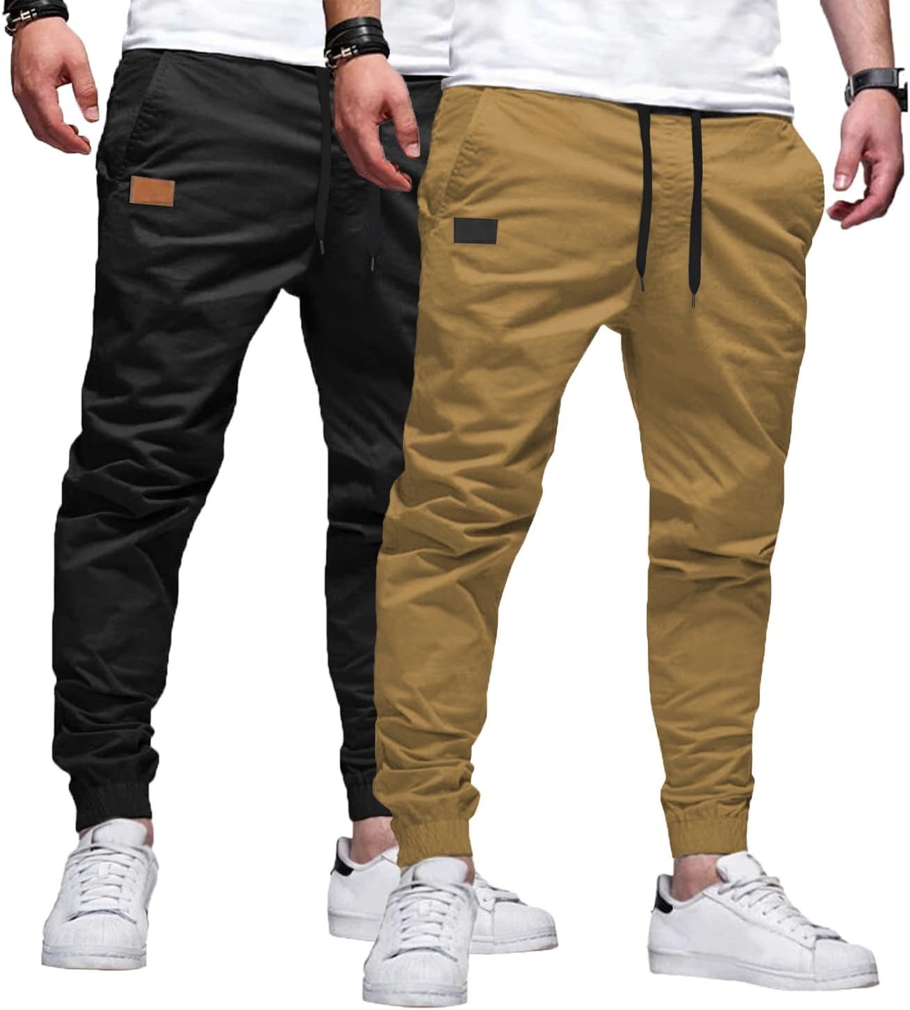 JMIERR Mens Casual Joggers Pants – Cotton Drawstring Chino Cargo Pants Hiking Outdoor Twill Track Jogging Sweatpants Pants