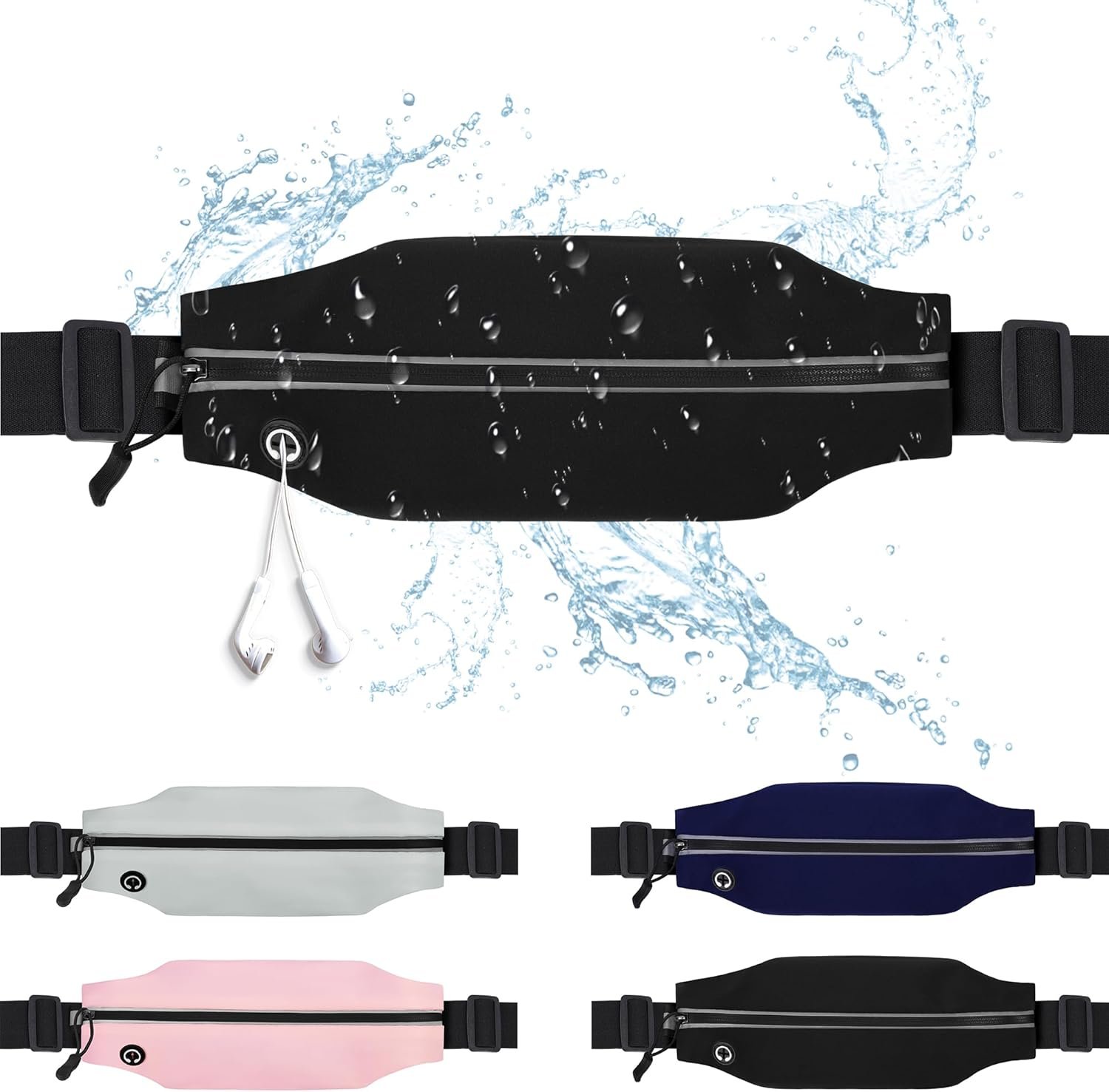 Running Belt Fanny Pack Men and Women Slim Running Bag Money Belt | Lightweight，Waterproof Soft Material，Adjustable Elasticated Belt，Reflective Strip，Running Essentials，Best Gifts