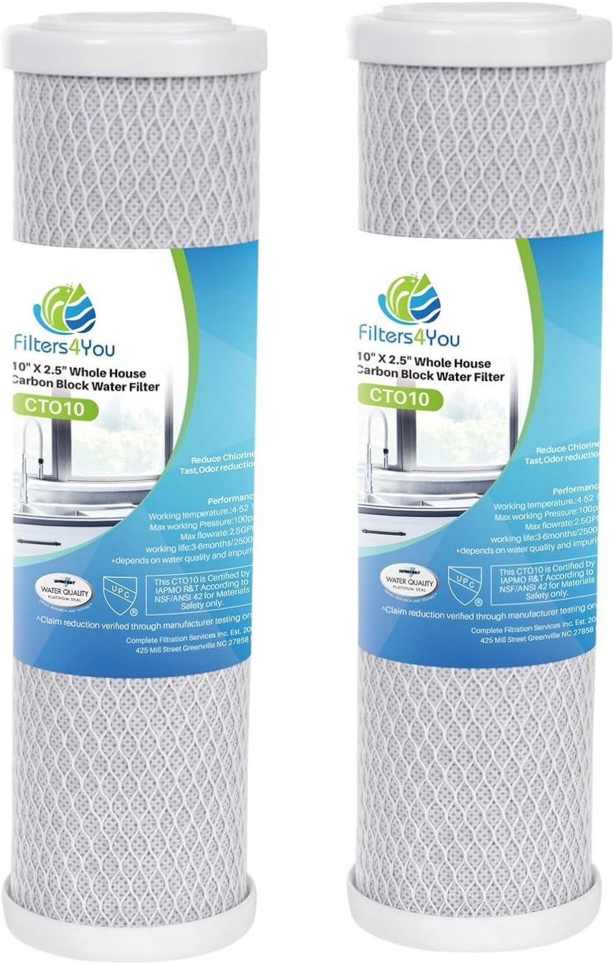 CFS – 2 Pack Carbon Block Water Filter Cartridges Compatible with Flow-Pur 8, WCBCS-975-RV Models – Removes Bad Taste & Odor – Whole House Replacement Filter Cartridge – 5 Micron
