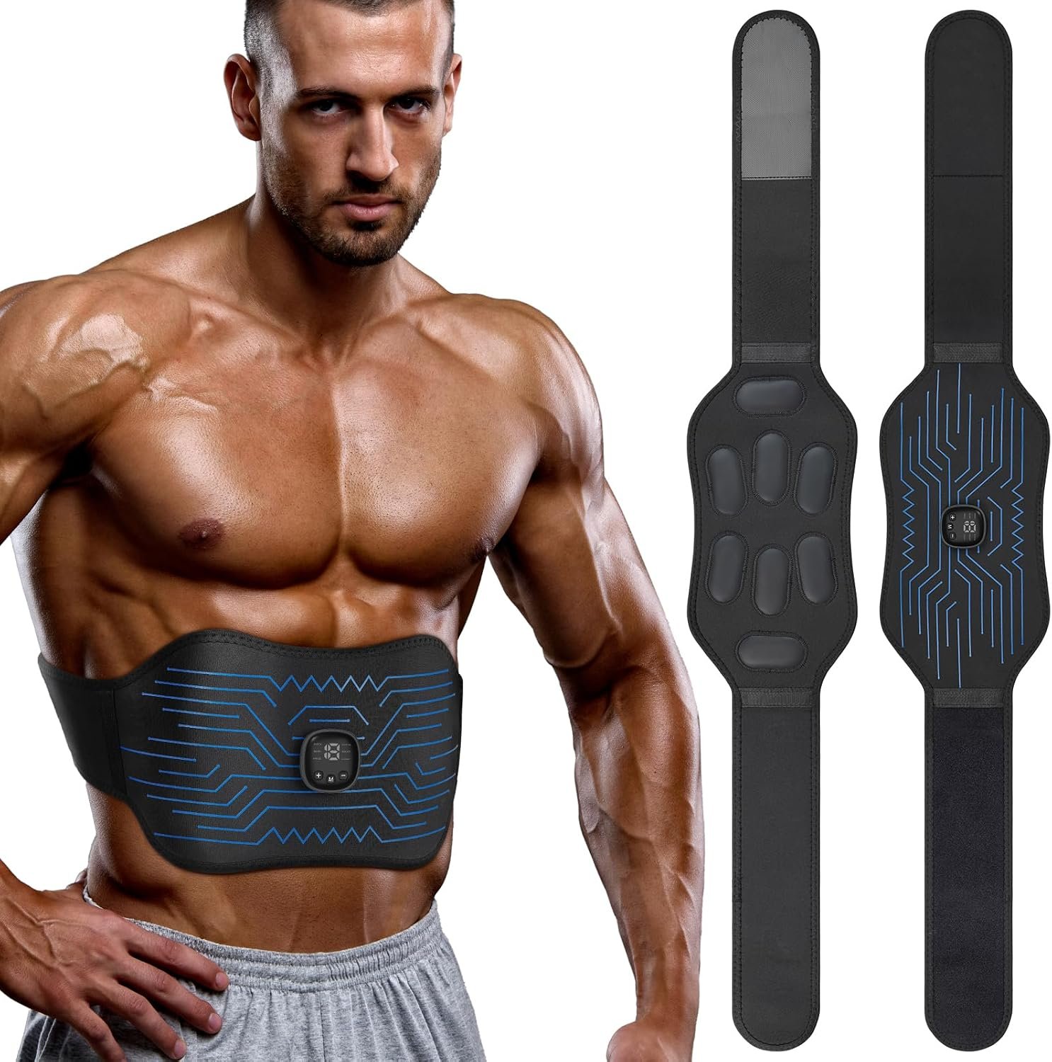 FDA Cleared – Abs Stimulator Muscle Toner, EMS Muscle Stimulator, Fitness Belt Ab Workout Equipment (Black Blue)