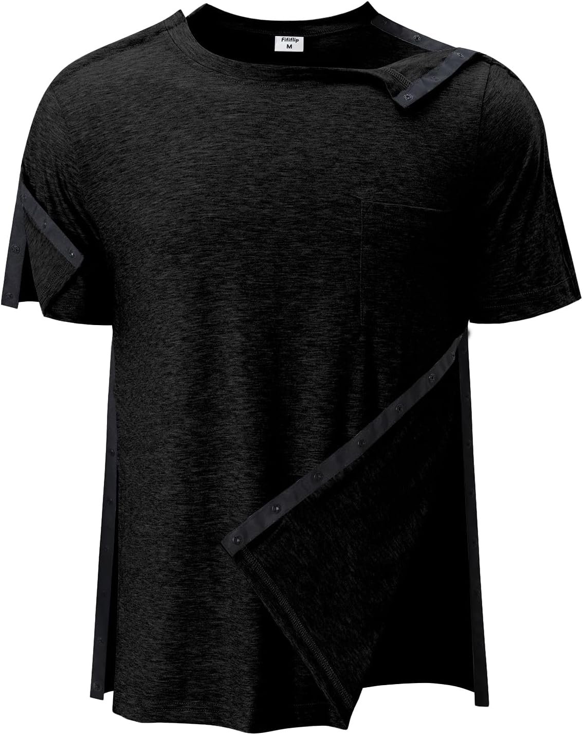 Post Shoulder Surgery Shirts for Men Tear Away Recovery Short Sleeve Full Open Side Snap Chemo Adaptive Shirt