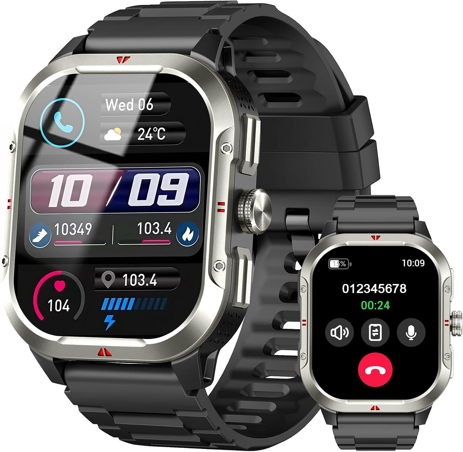 Military Smart Watches for Men Built-in GPS, 2.06″ Smart Watch with Answer/Make Calls, Fitness Trackers with Heart Rate/Sleep/Blood Pressure/100+ Sport Modes, IP68 Waterproof Watch iOS Android(Black)